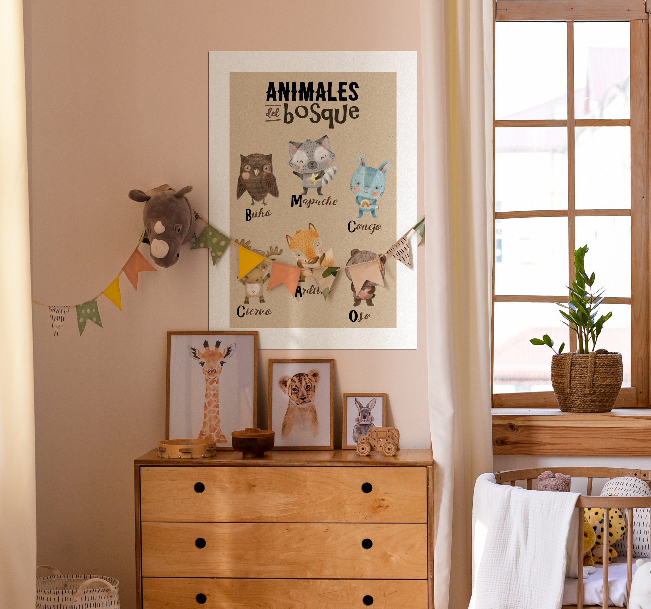 Poster para dormitorio infantil animales del bosque