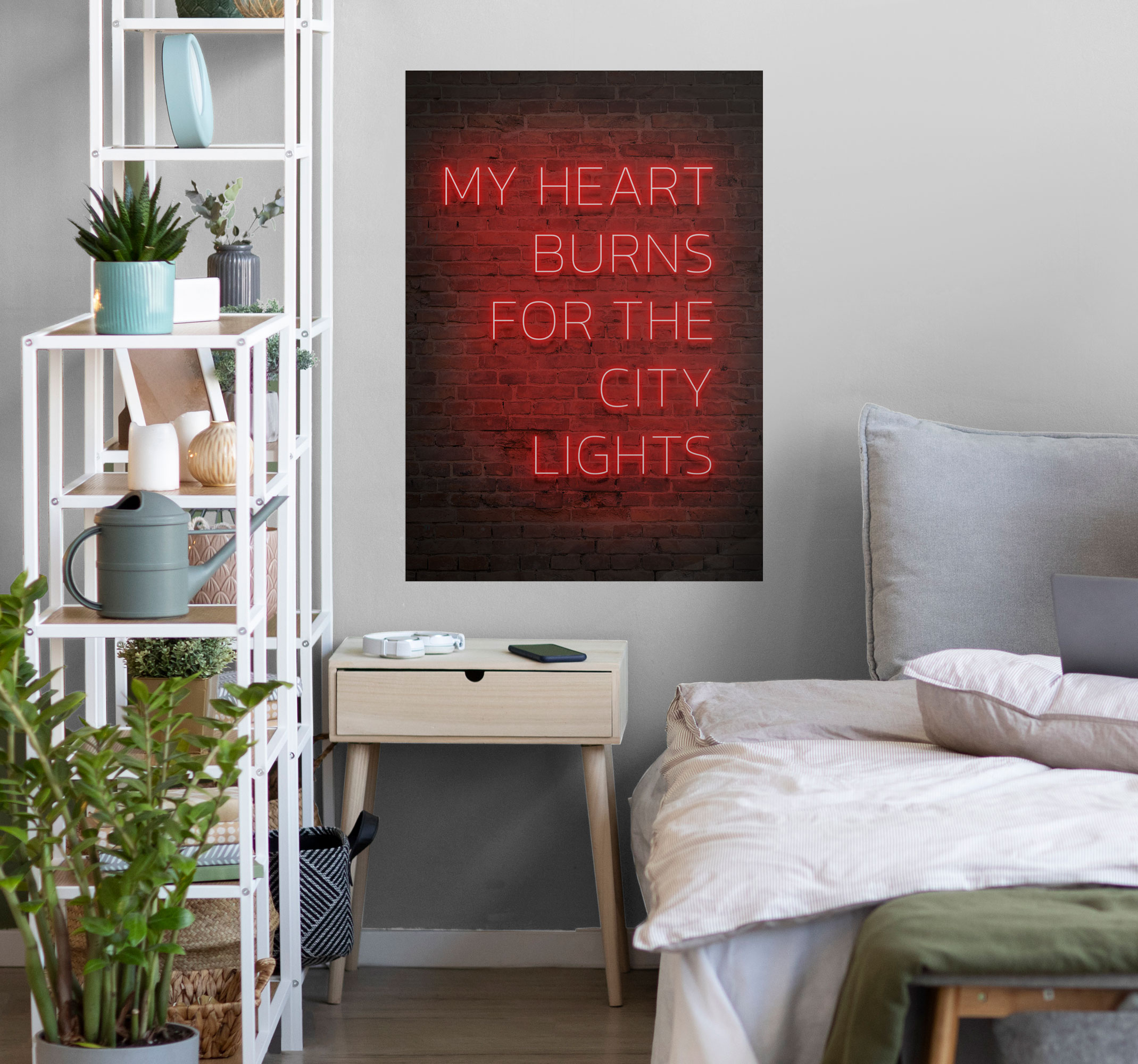 Poster con texto en inglés estilo neón