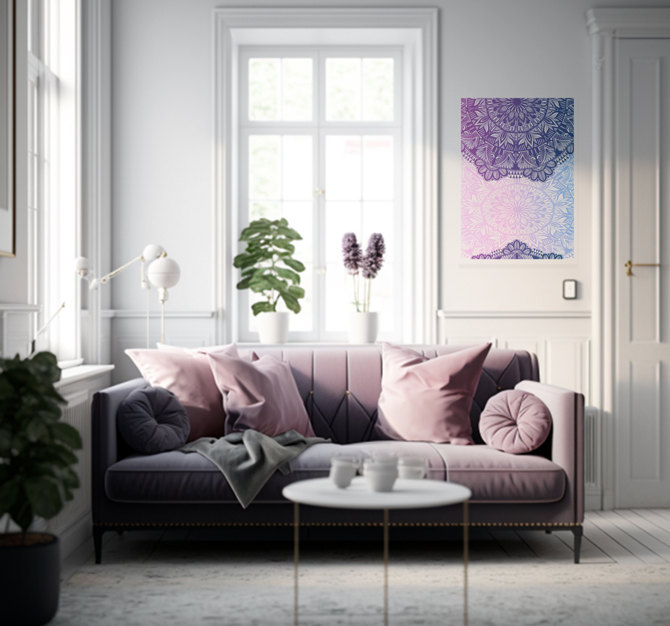 Poster decorativo de mandala morado y rosa