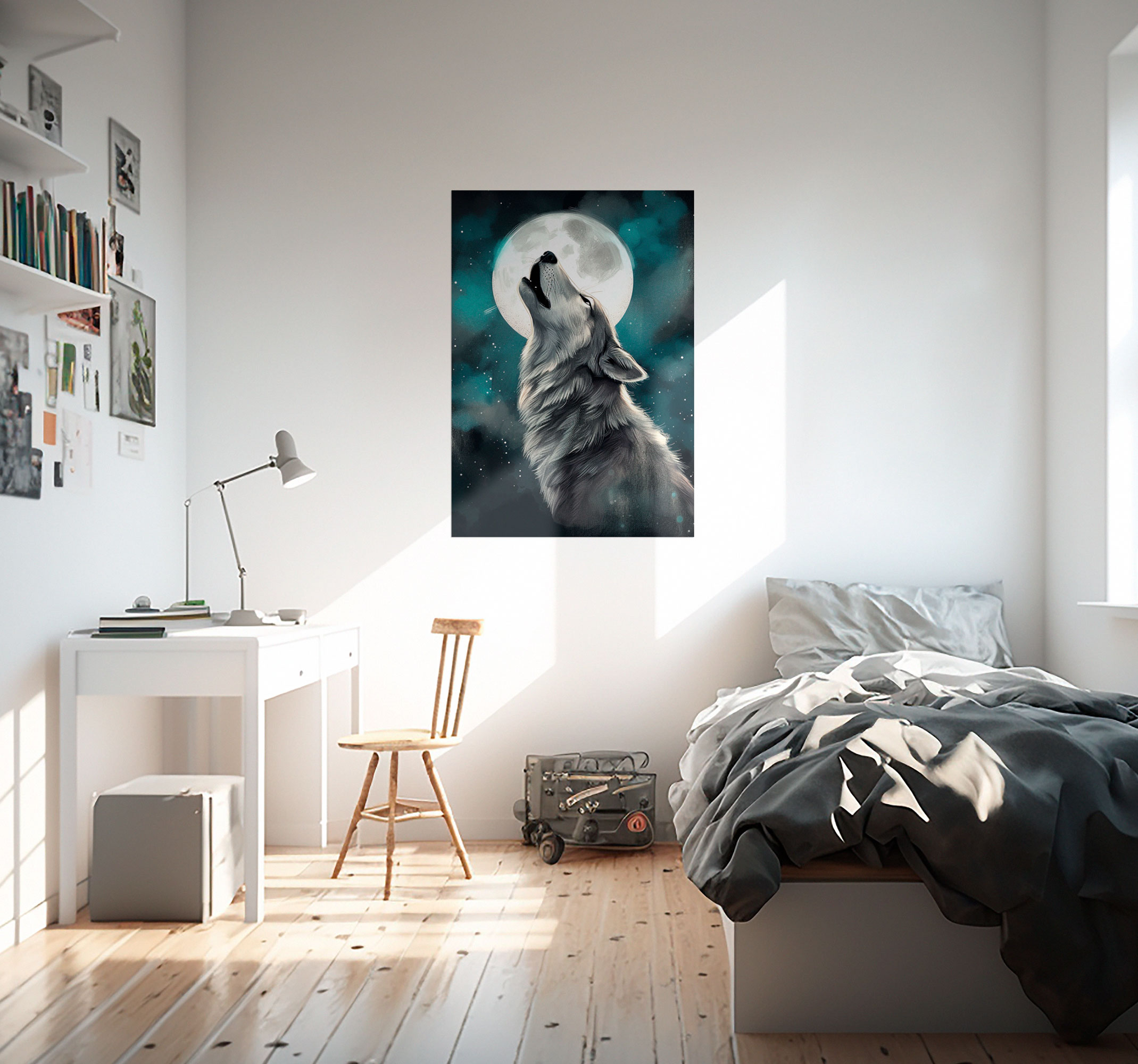 Póster juvenil lobo aullando