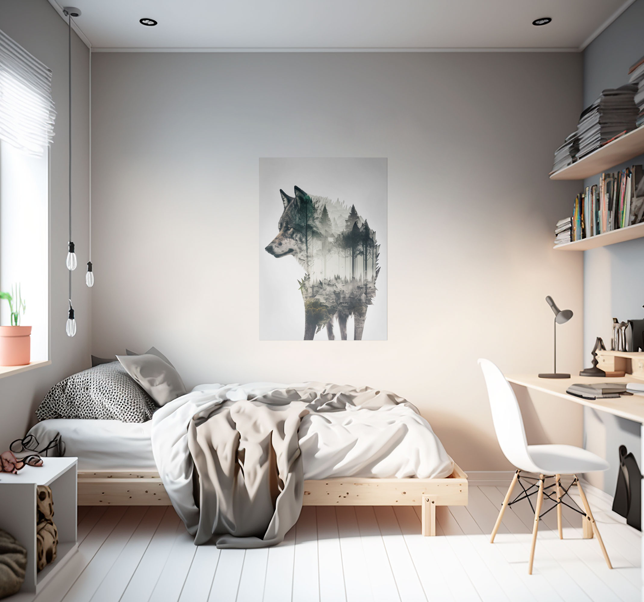 Póster decorativo bosque en lobo