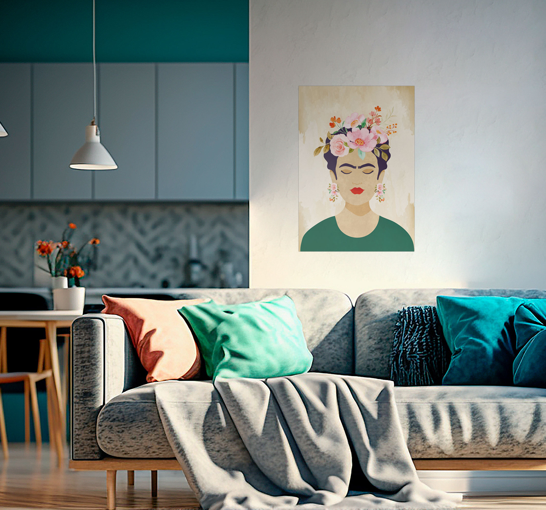 Poster arte mujer con flores