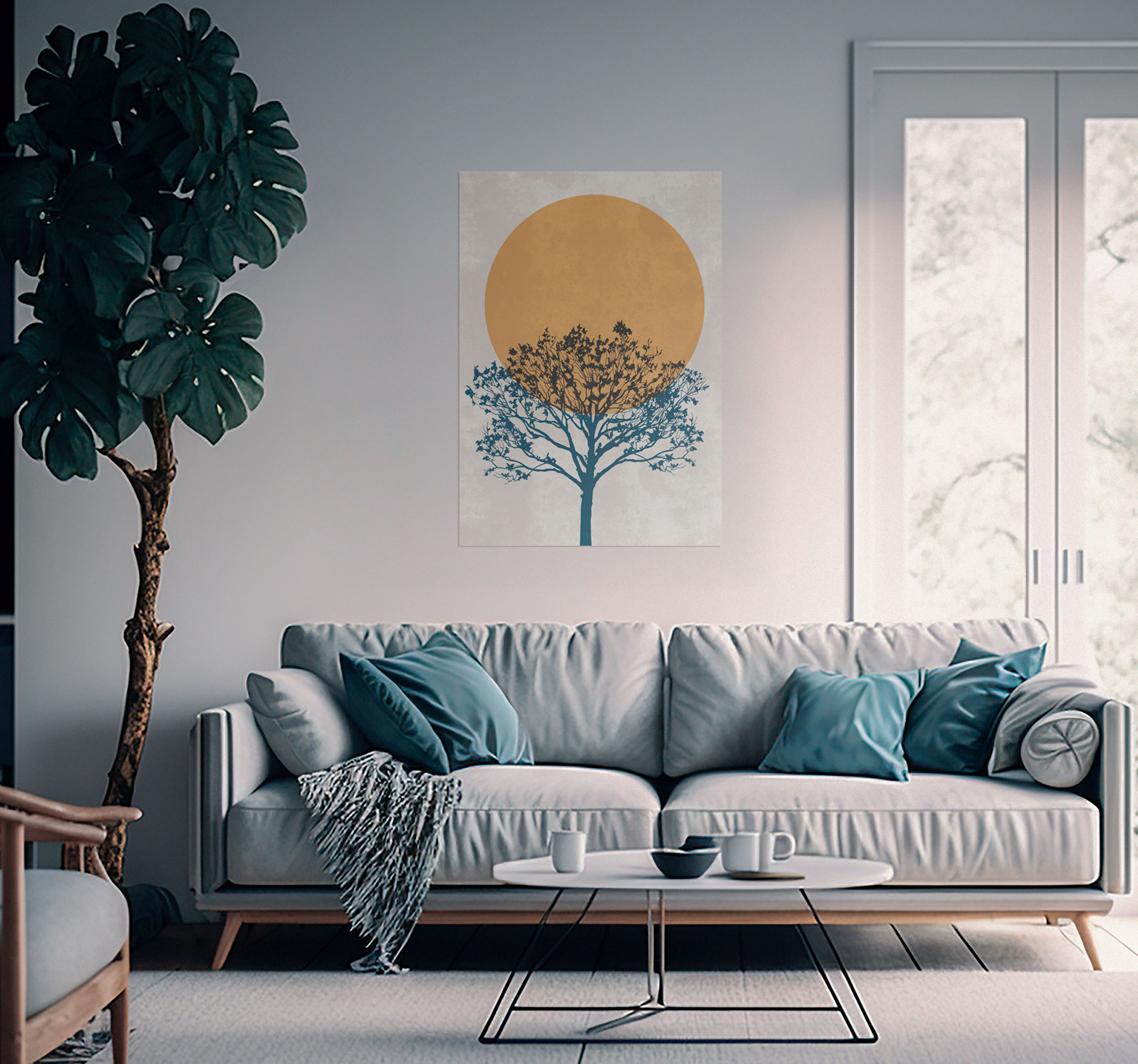 Poster árboles y amanecer