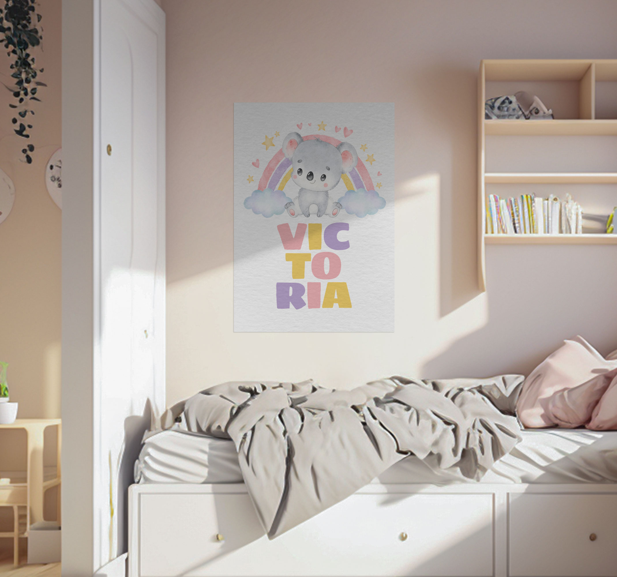 Poster dormitorio infantil koala y arcoiris