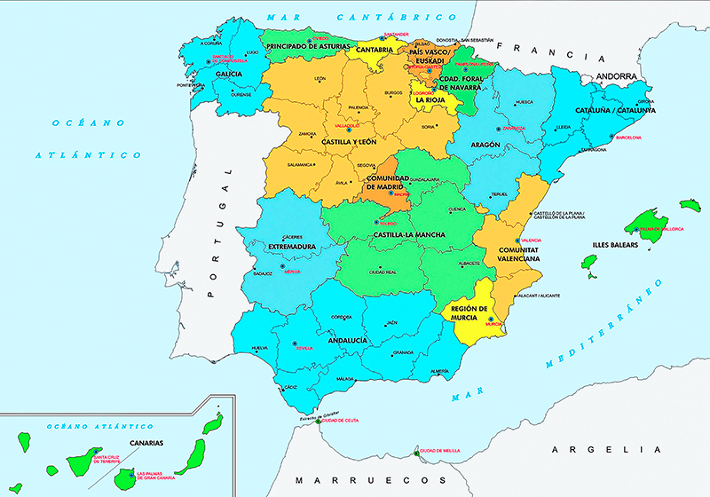 Pareja Mentor Estándar Poster Mapa Político España - TenVinilo