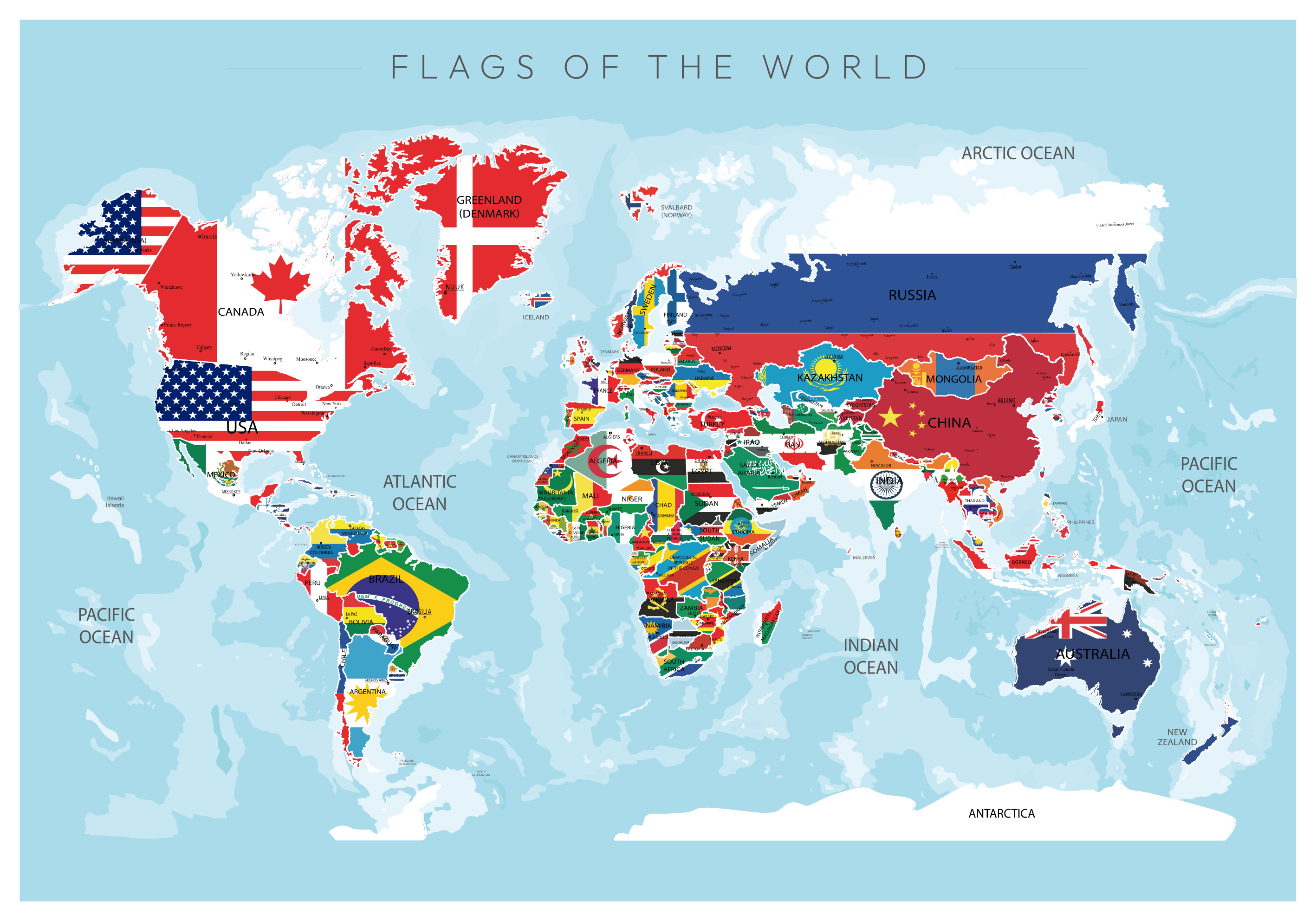 Drapeaux du monde avec des noms de pays | Carte de vœux