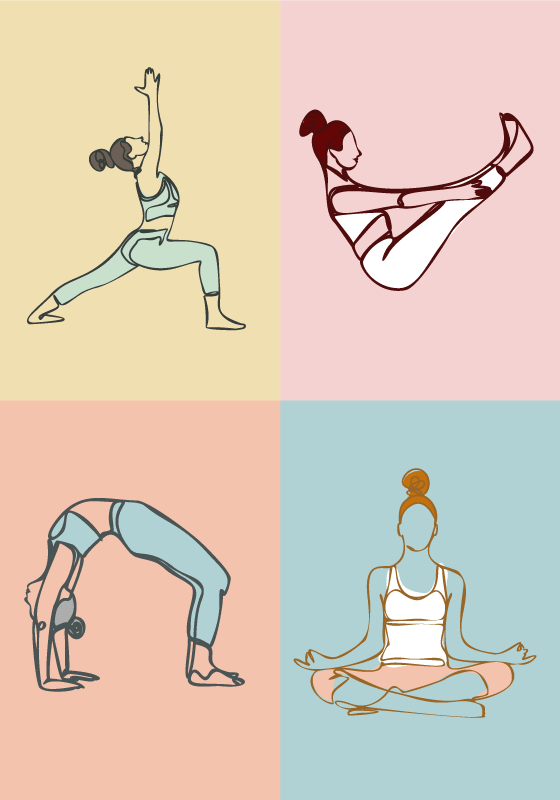 Plakat 4 yogastillinger - Tenstickers