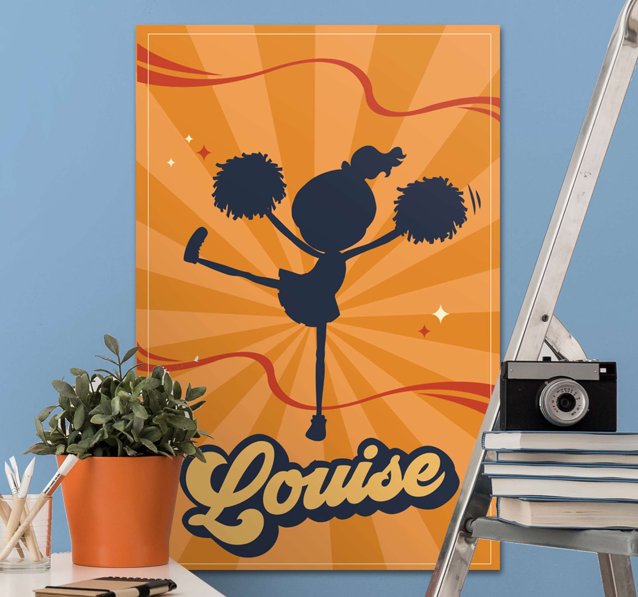 Quadro Decorativo com nome Cheerleader personalizada TenStickers. Quadro Decorativo com nome Cheerleader personalizada. Uma adorável impressão em tela personalizada para crianças para tratar seus mais pequenos. Com material extremamente duradouro e duradouro.