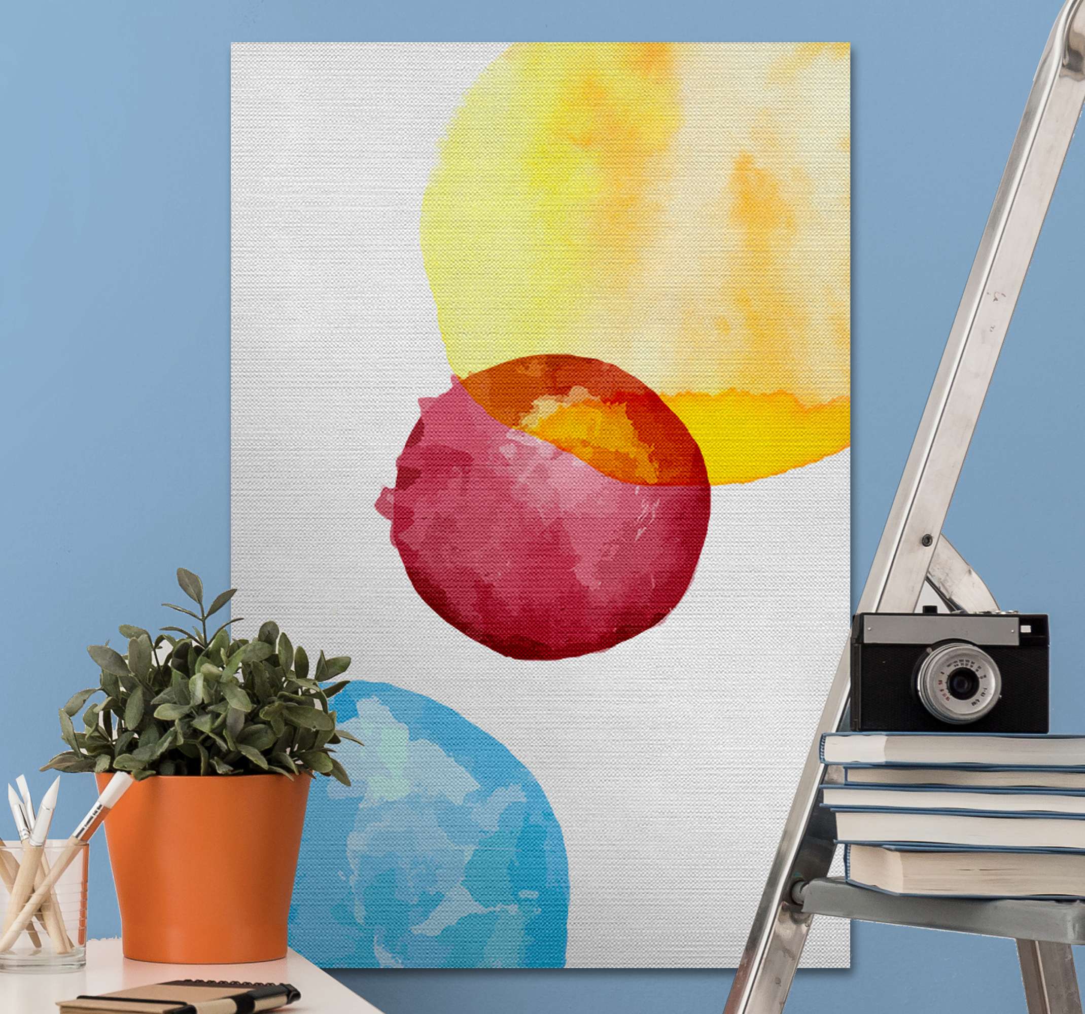 Quadro Decorativo de arte Três círculos coloridos TenStickers. Quadro Decorativo de arte Três círculos coloridos. Três círculos coloridos impressões de arte em tela para decorar sua casa. Este projeto pode ser colocado em qualquer lugar de uma casa ou em outros espaços de sua escolha.