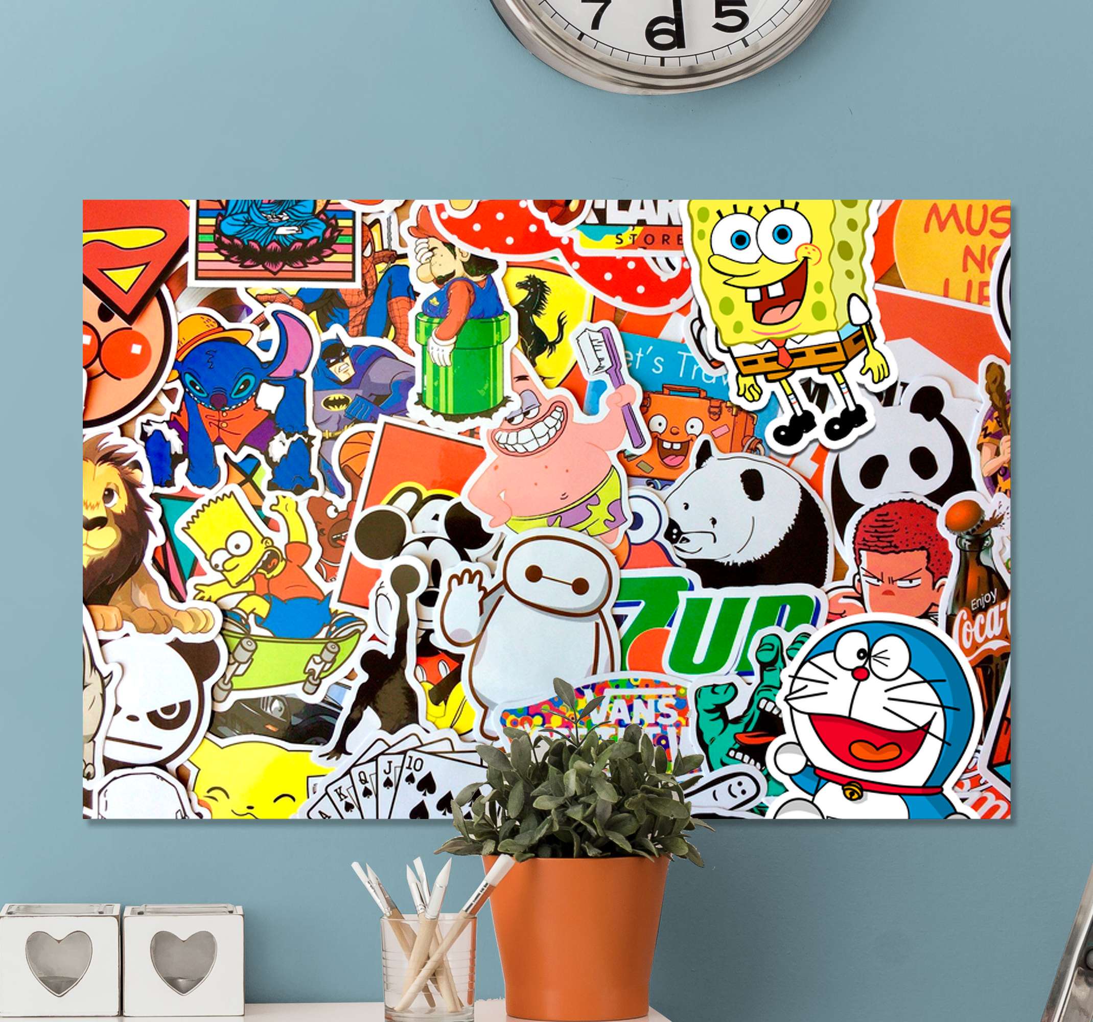 Tableau pour enfant Dessin de village en noir et blanc - TenStickers