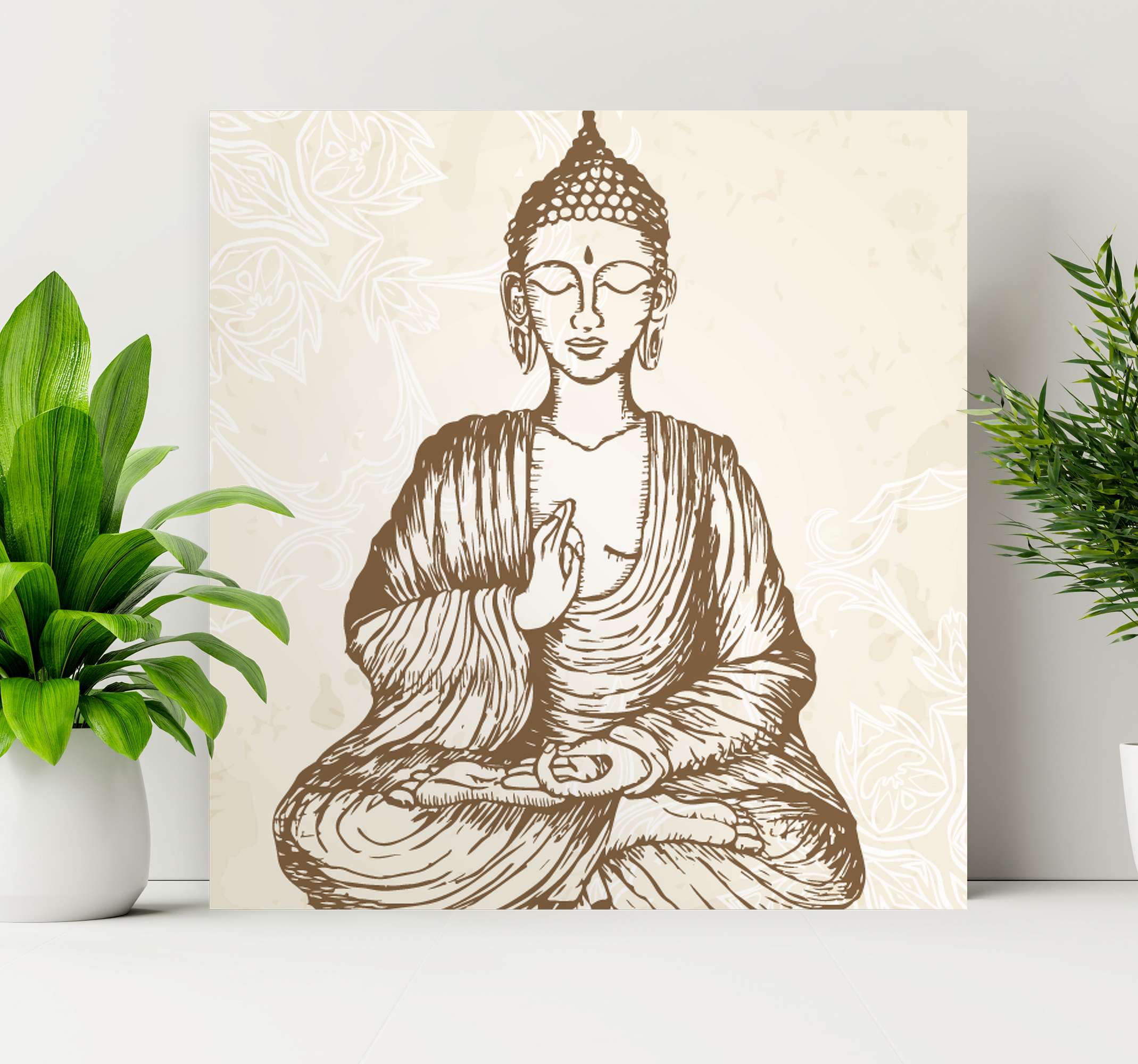 Dipinto Buddha Quadro Tela Ricamata Yoga Meditazione