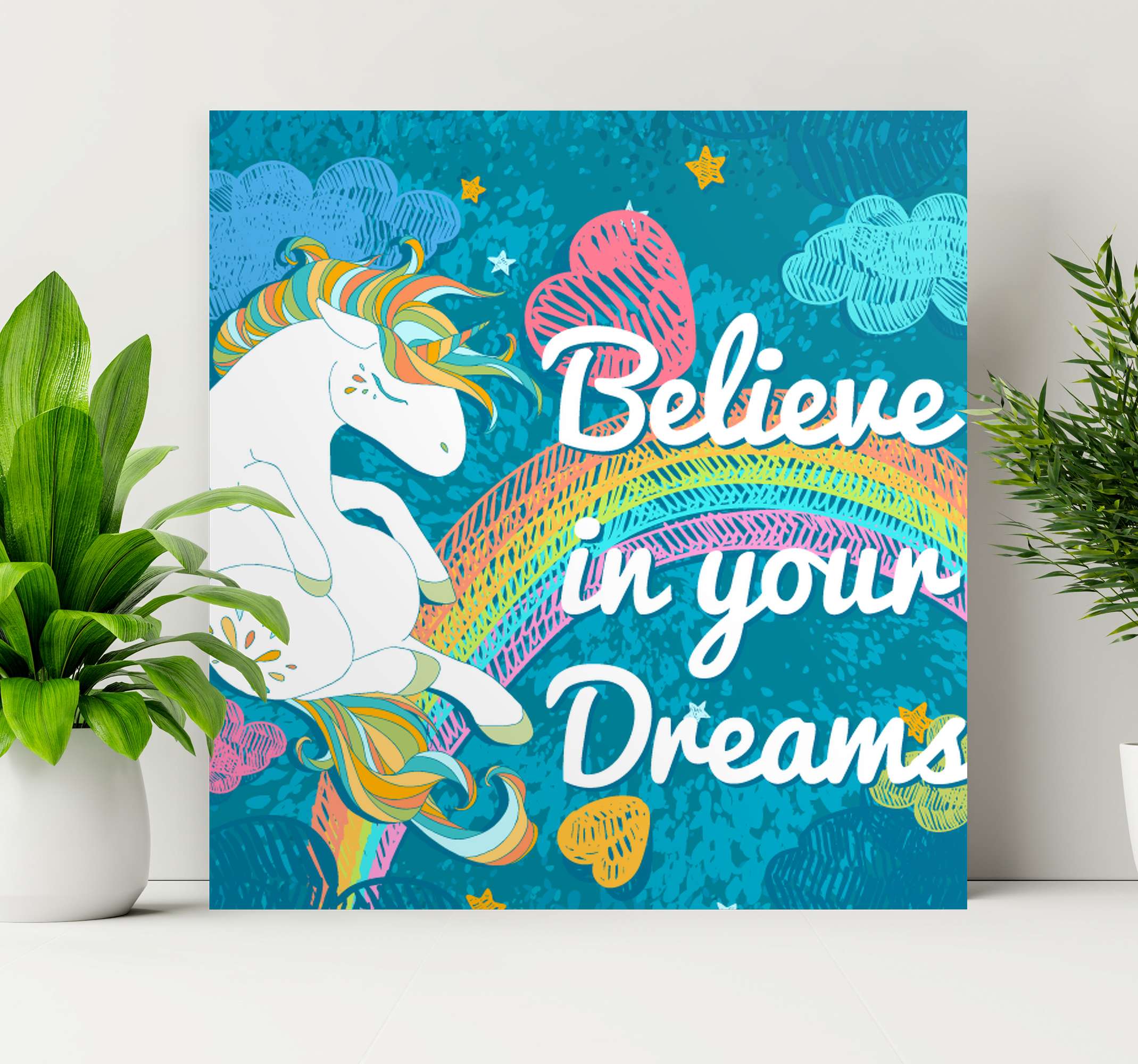 Shades of blue realistic unicorn canvas wall art - TenStickers