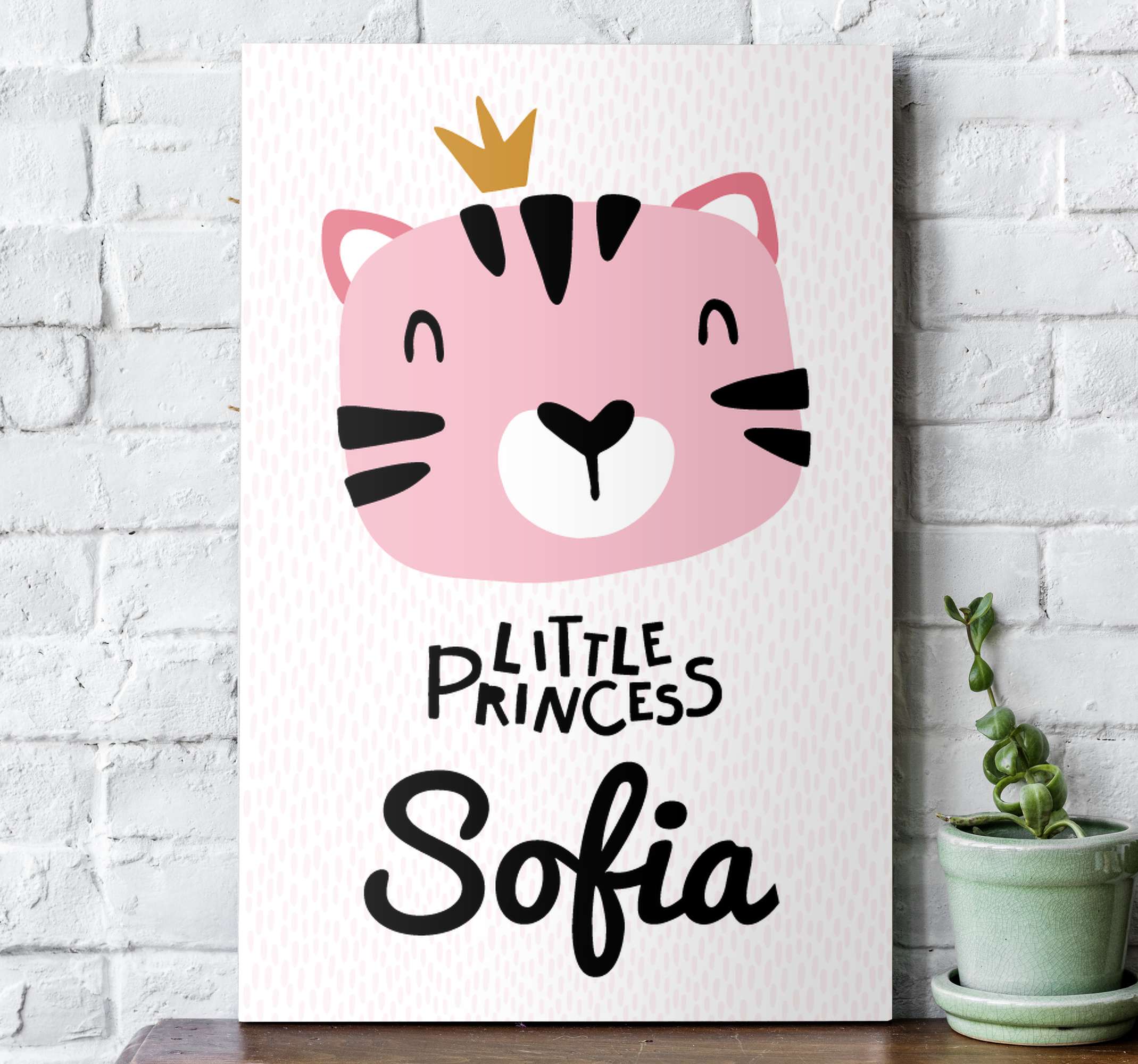 Quadro Decorativo infantil Gato de desenho animado com nome perso