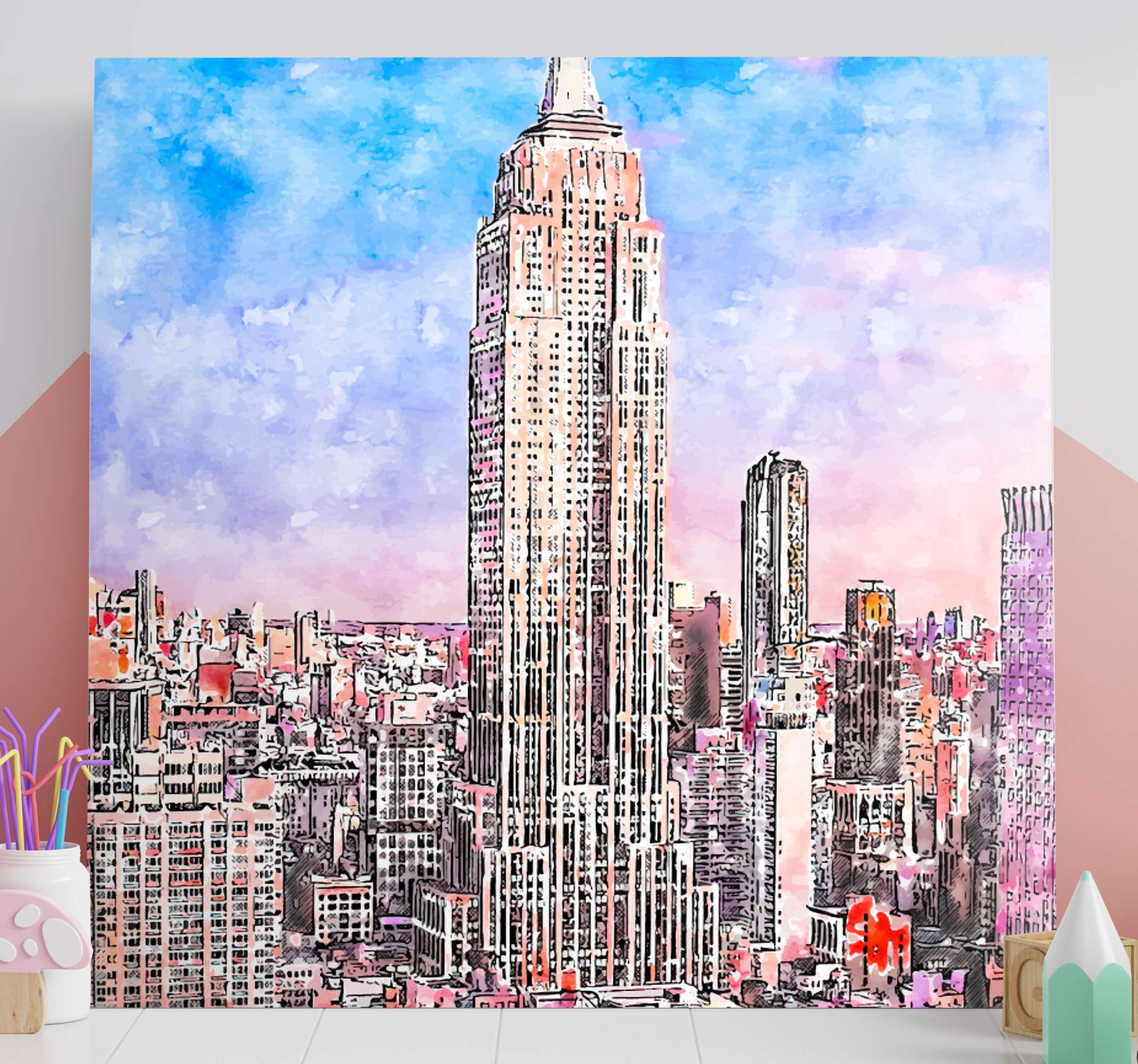 Grand Tableau Déco New York 5 Parties Sur Toile, 160x80 Cm, Motif Ville