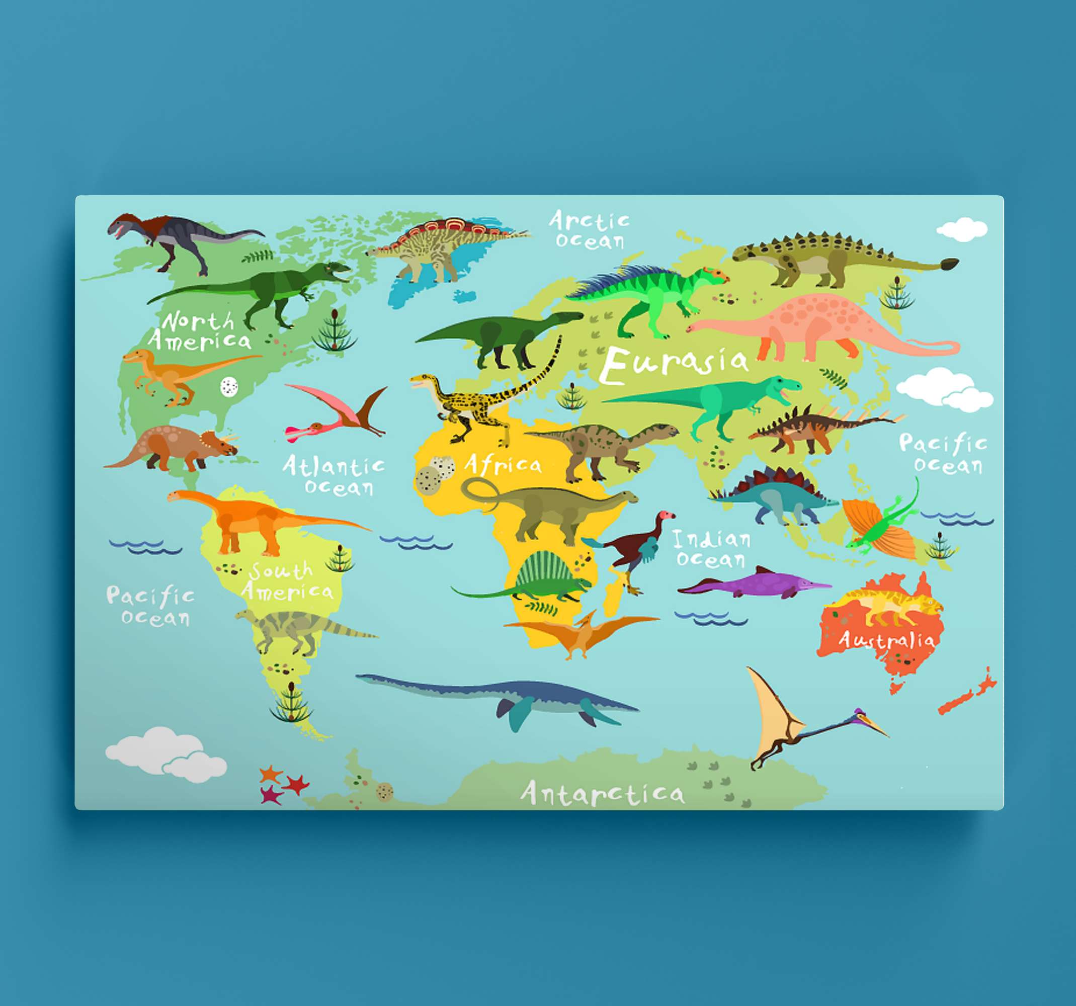 子供のための恐竜の世界地図のキャンバスの壁の芸術 Tenstickers