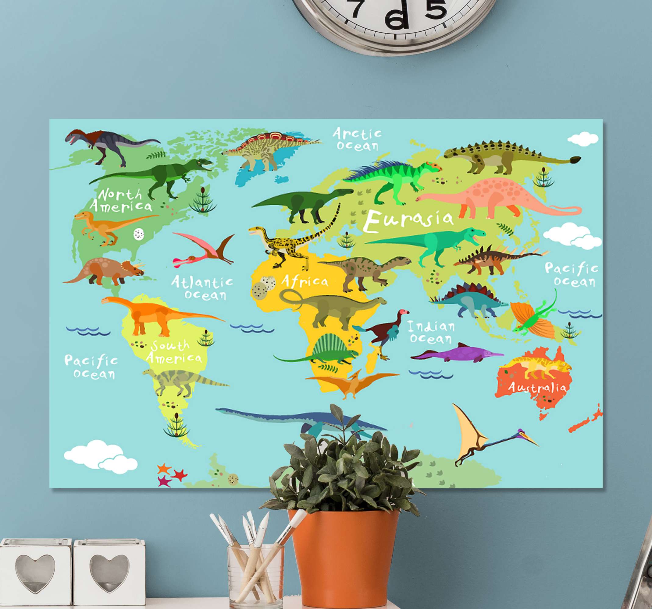 子供のための恐竜の世界地図のキャンバスプリント Tenstickers