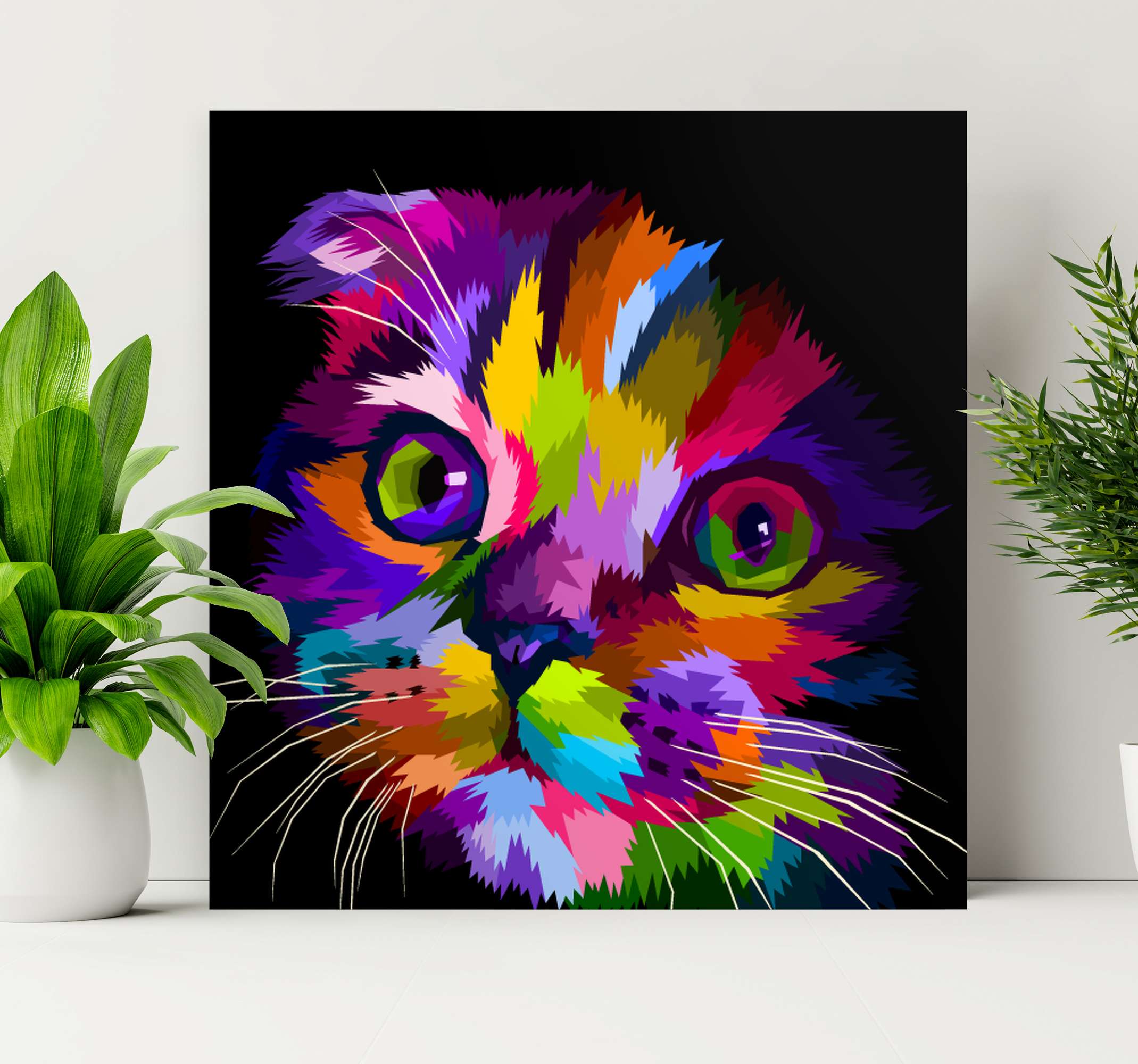 Quadro decorativo 2 telas Gato desenho animado preto branco