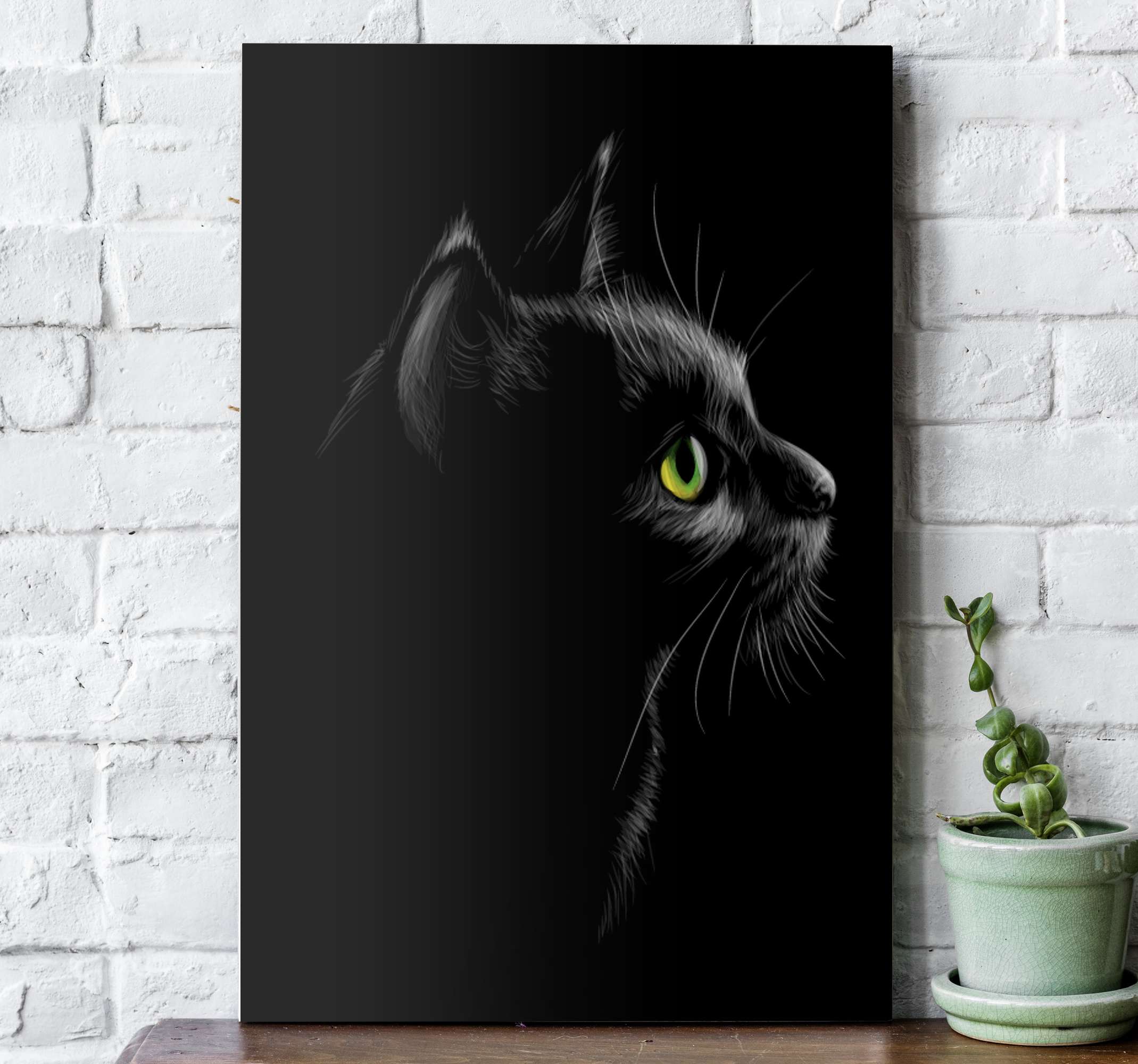 Quadro con gatto nero di profilo - TenStickers