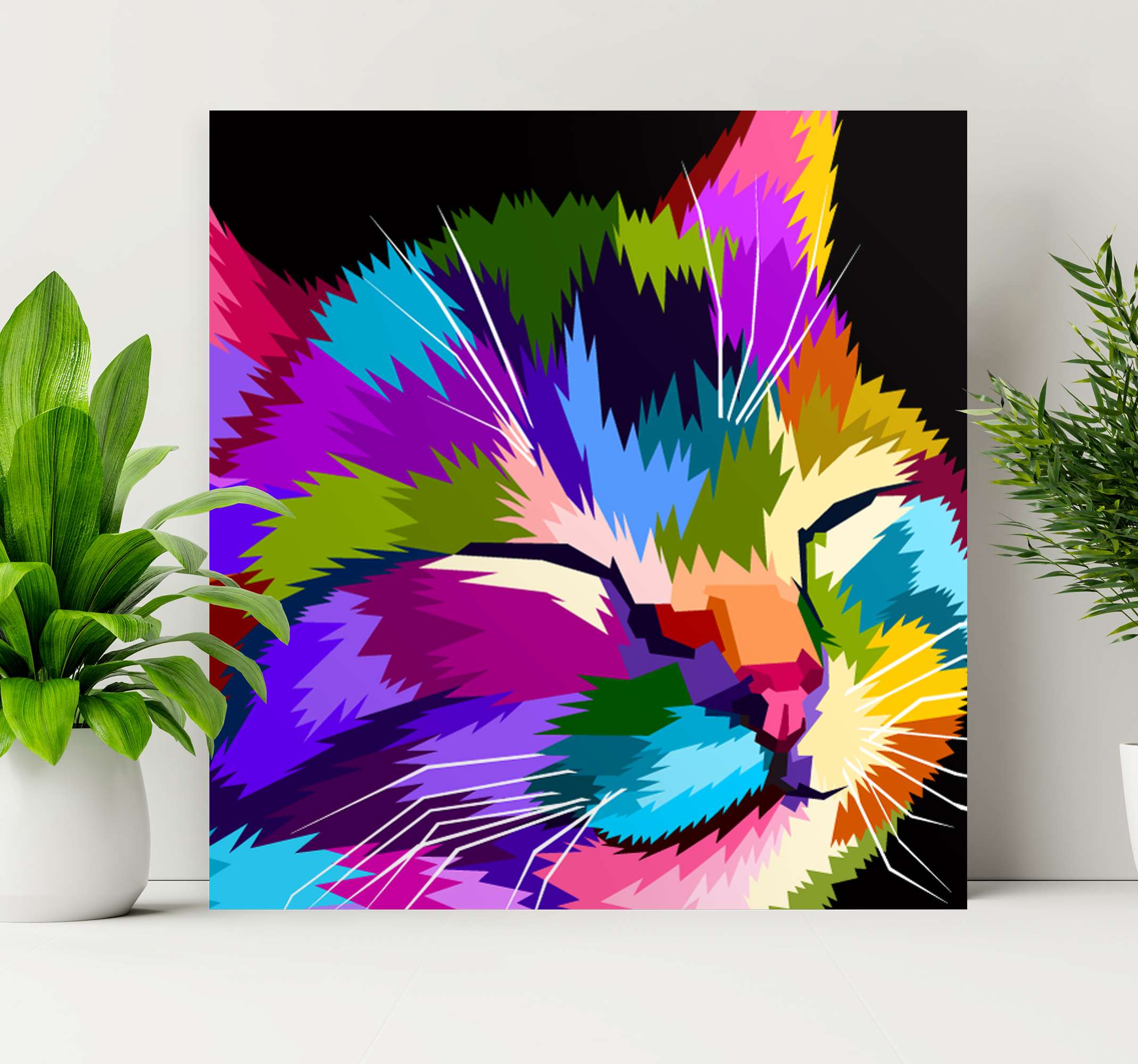 Quadro Decorativo moderno Pintura engraçada de um gato cinza - TenStickers