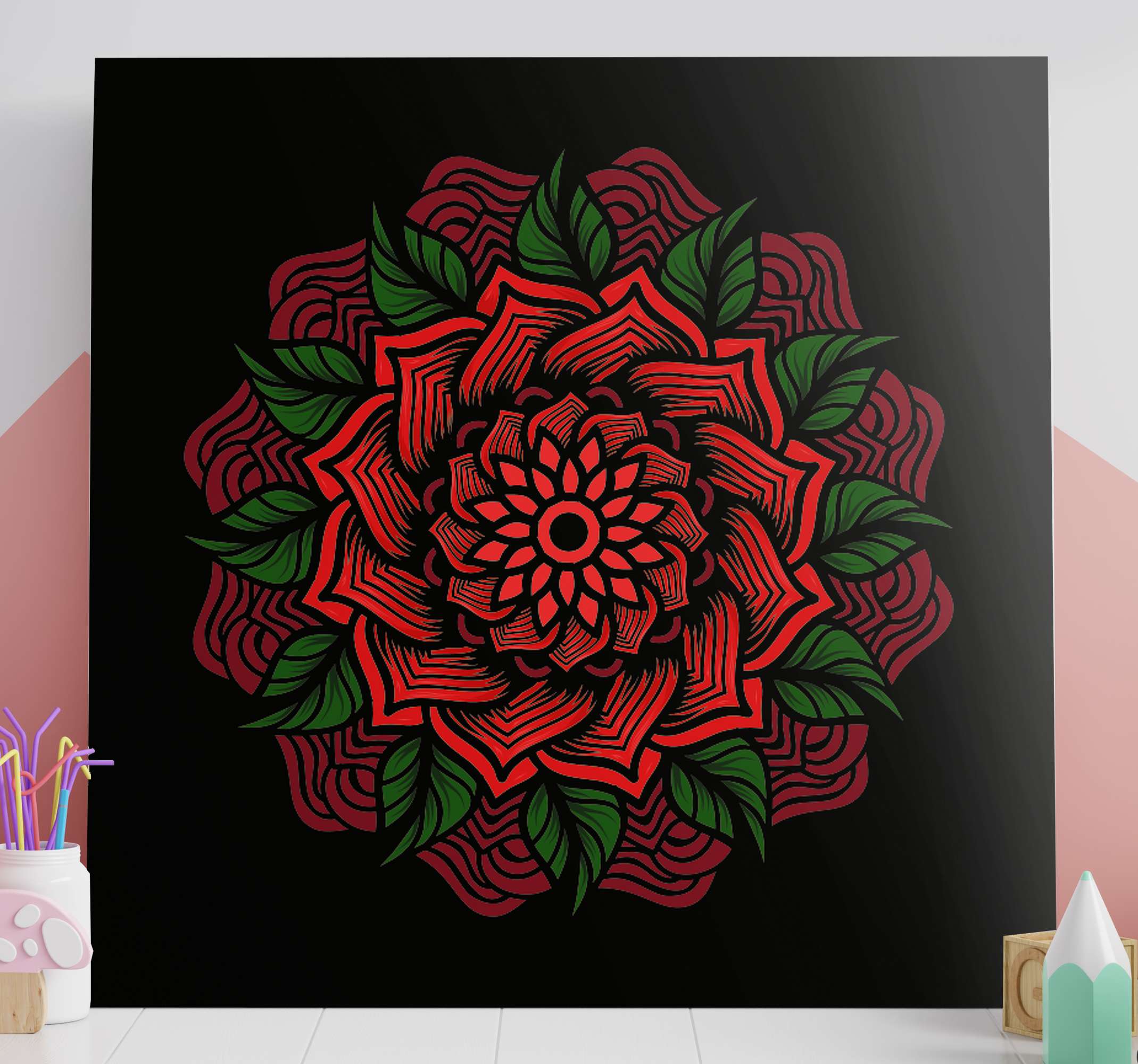 Quadro mandala Mandala com tema rosa TenStickers. Quadro mandala Mandala com tema rosa. Mandala canvas art com tema rosa - uma incrível decoração de tela para sua casa e outros espaços. Feito de qualidade.