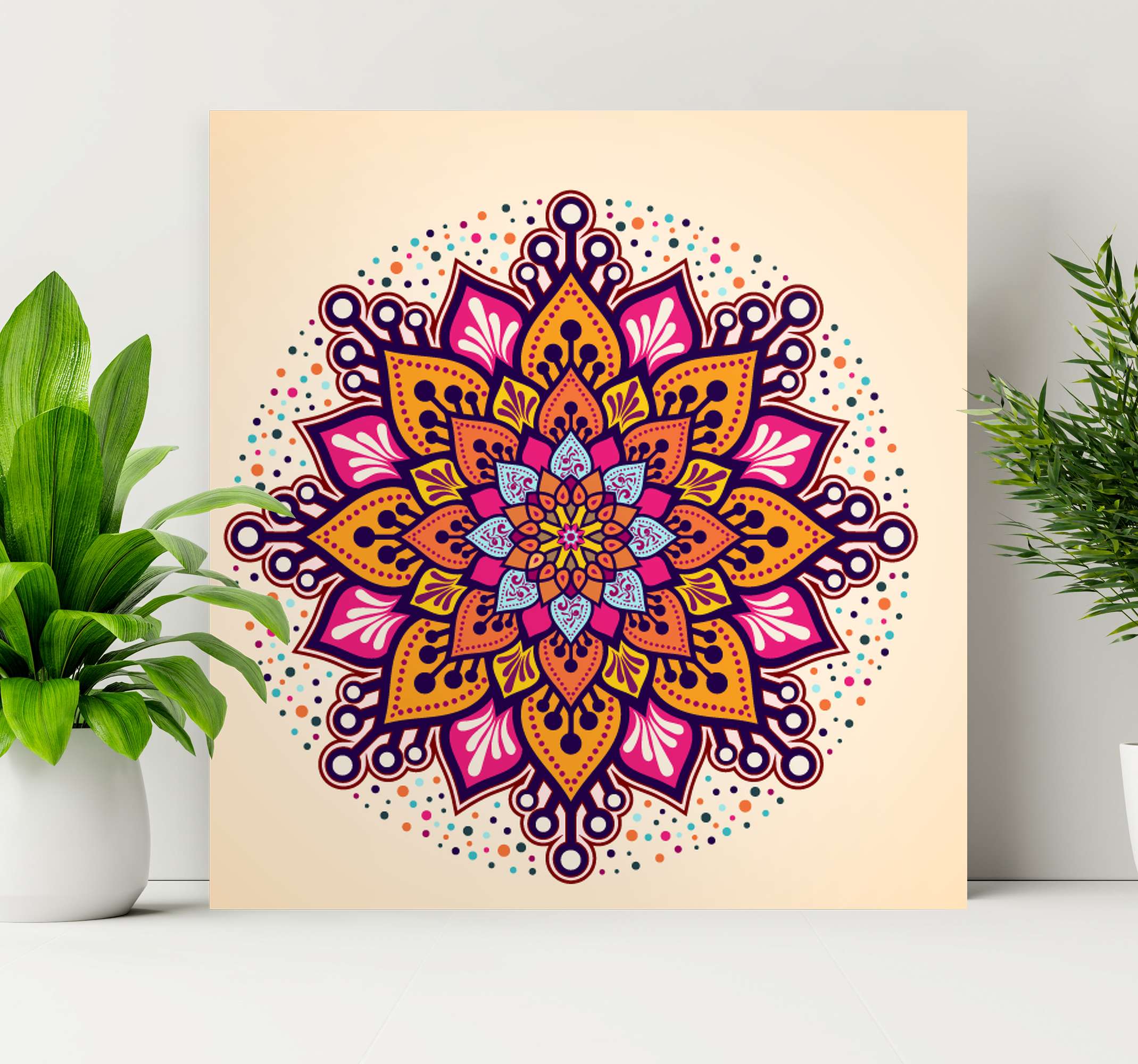 Rainbow beige mandala print wall art