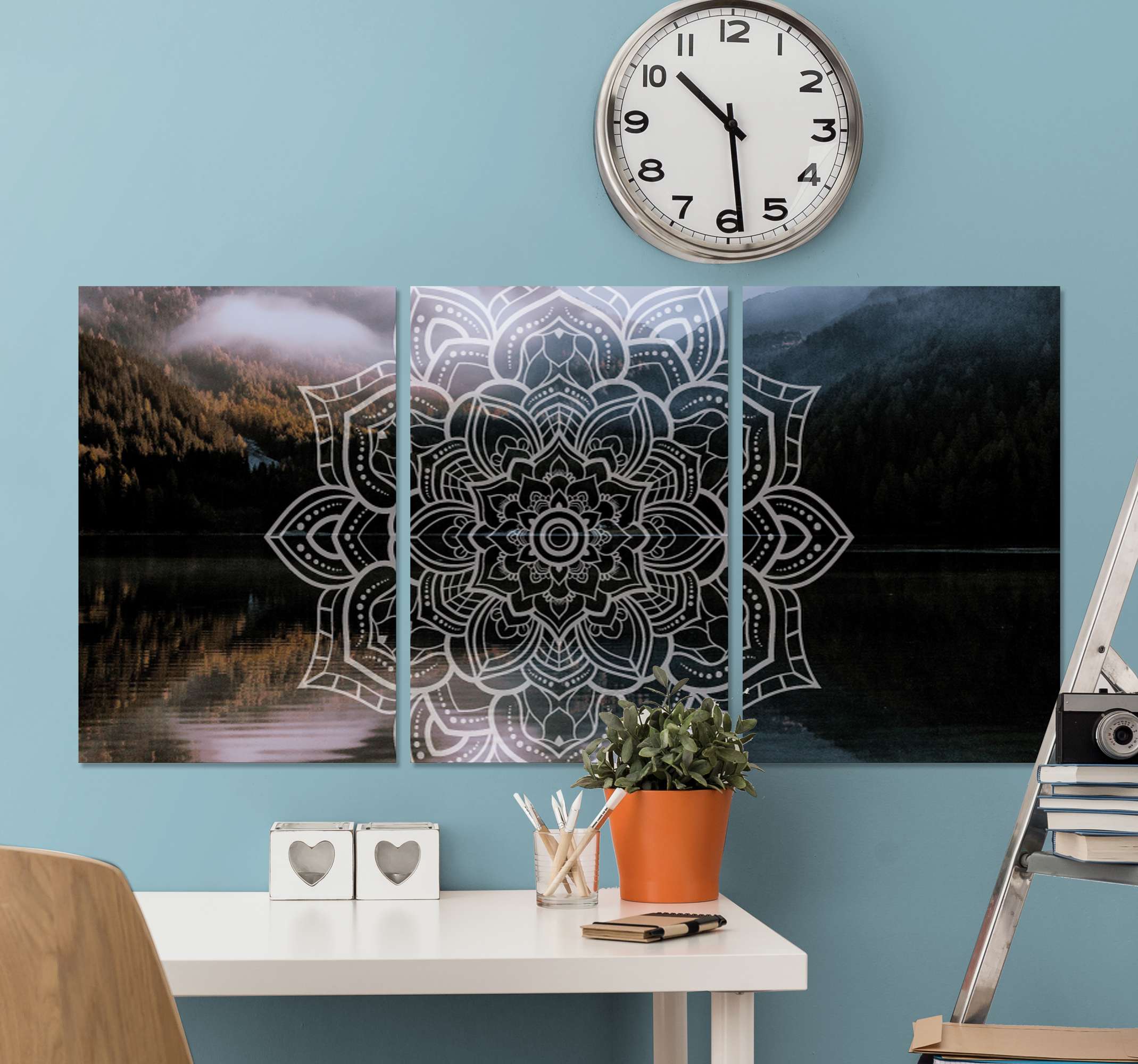 Quadro mandala Mandala no lago TenStickers. Quadro mandala Mandala no lago. Traga esta arte em tela de mandala linda e elegante para sua casa para mudar a cara do seu espaço. é original e duradouro.