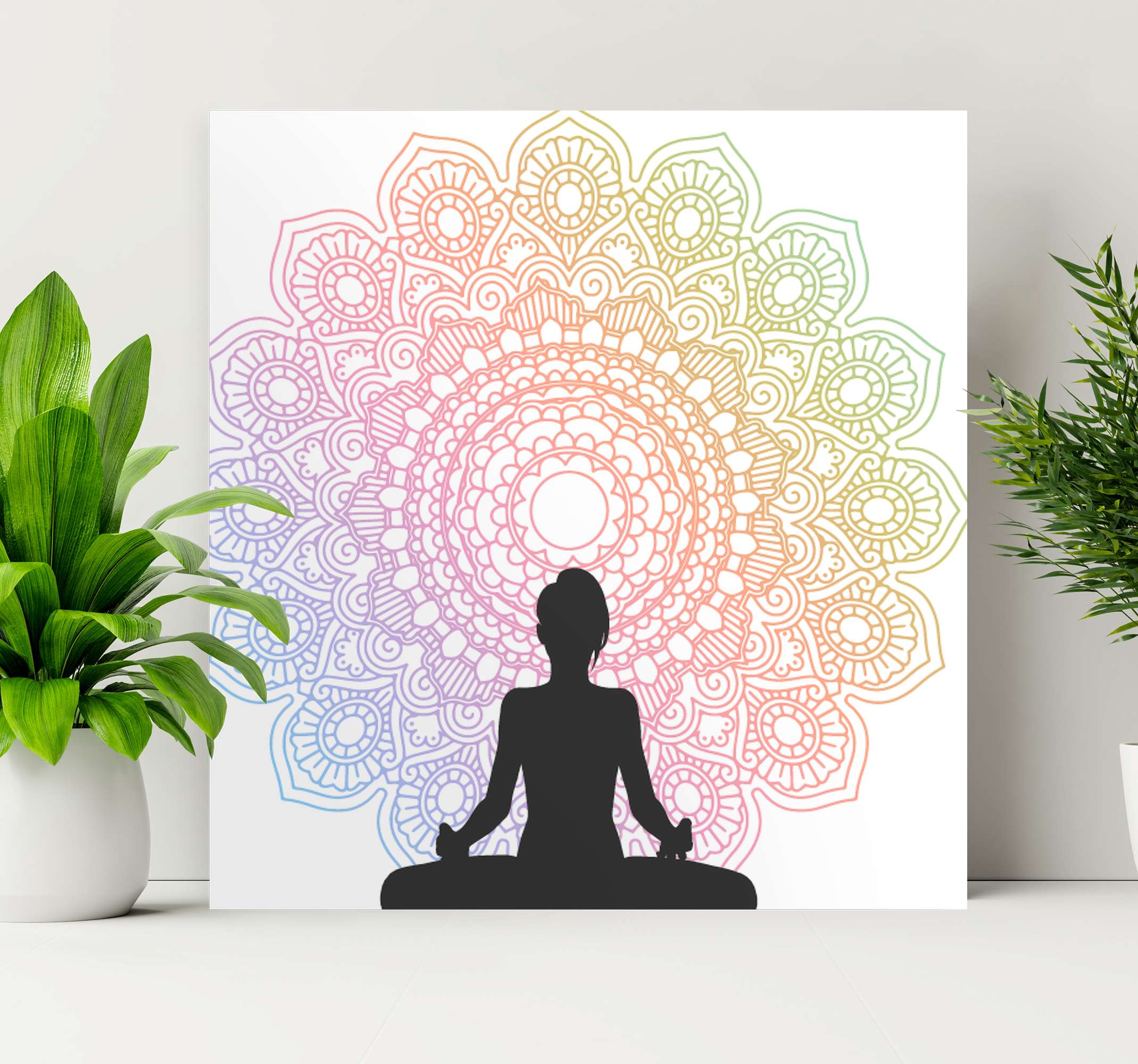 Rainbow yoga mandala print wall art