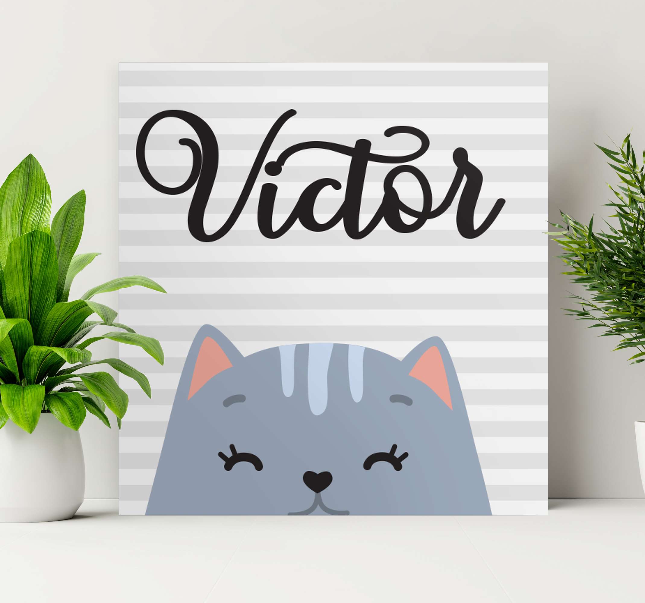 Quadro Decorativo infantil Gato de desenho animado com nome perso