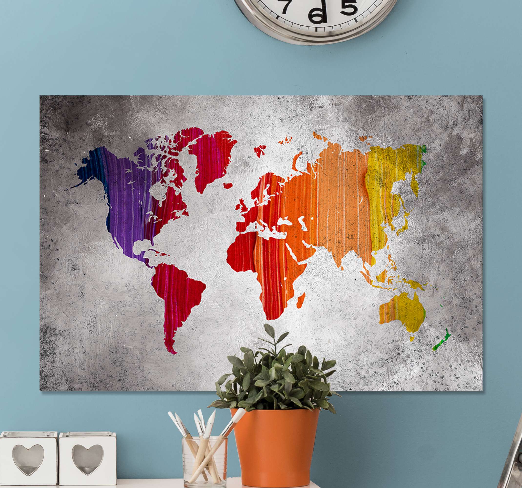 Mapamundi colores world map art canvas