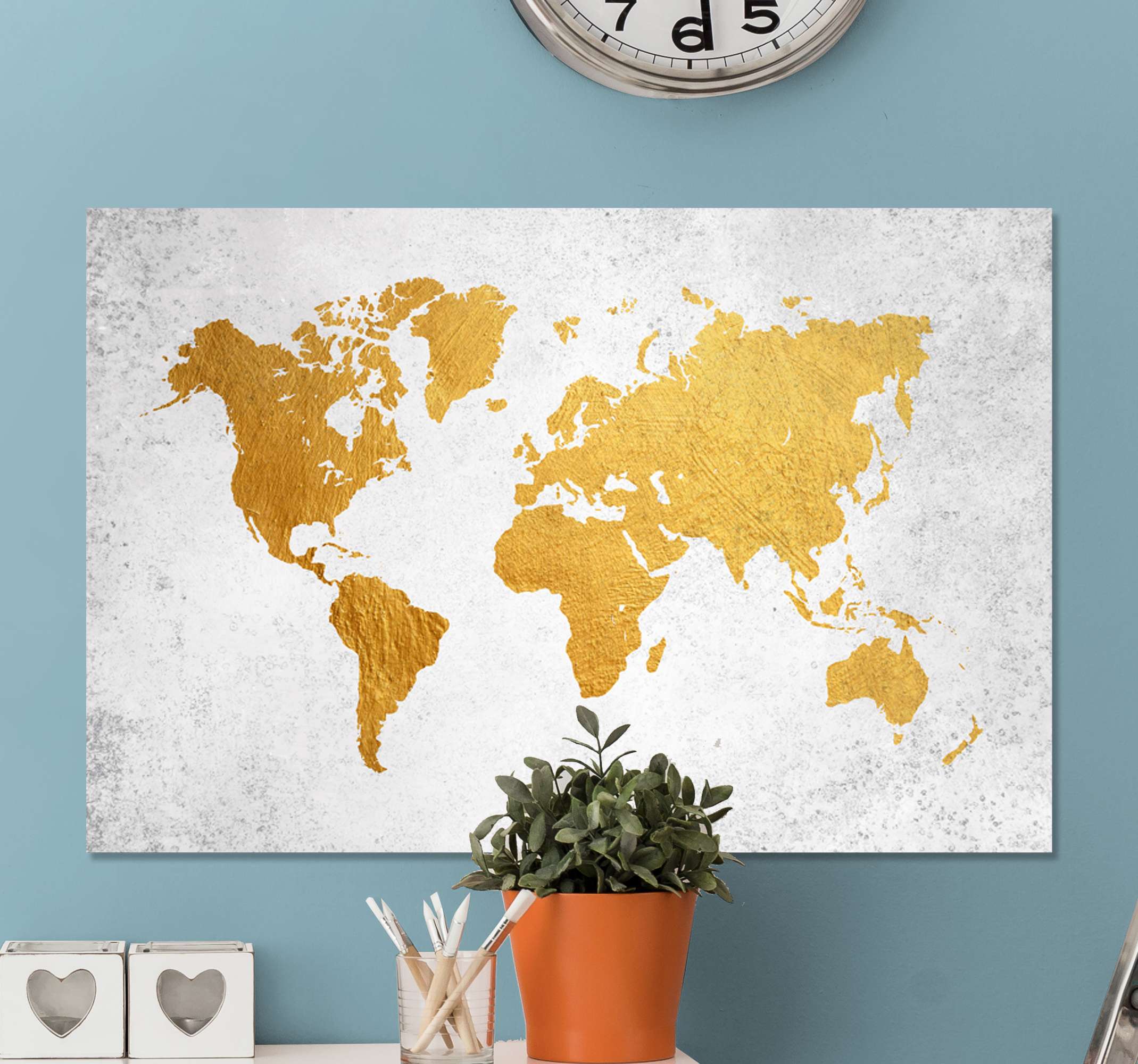 Tableau noir et blanc carte du monde minimaliste