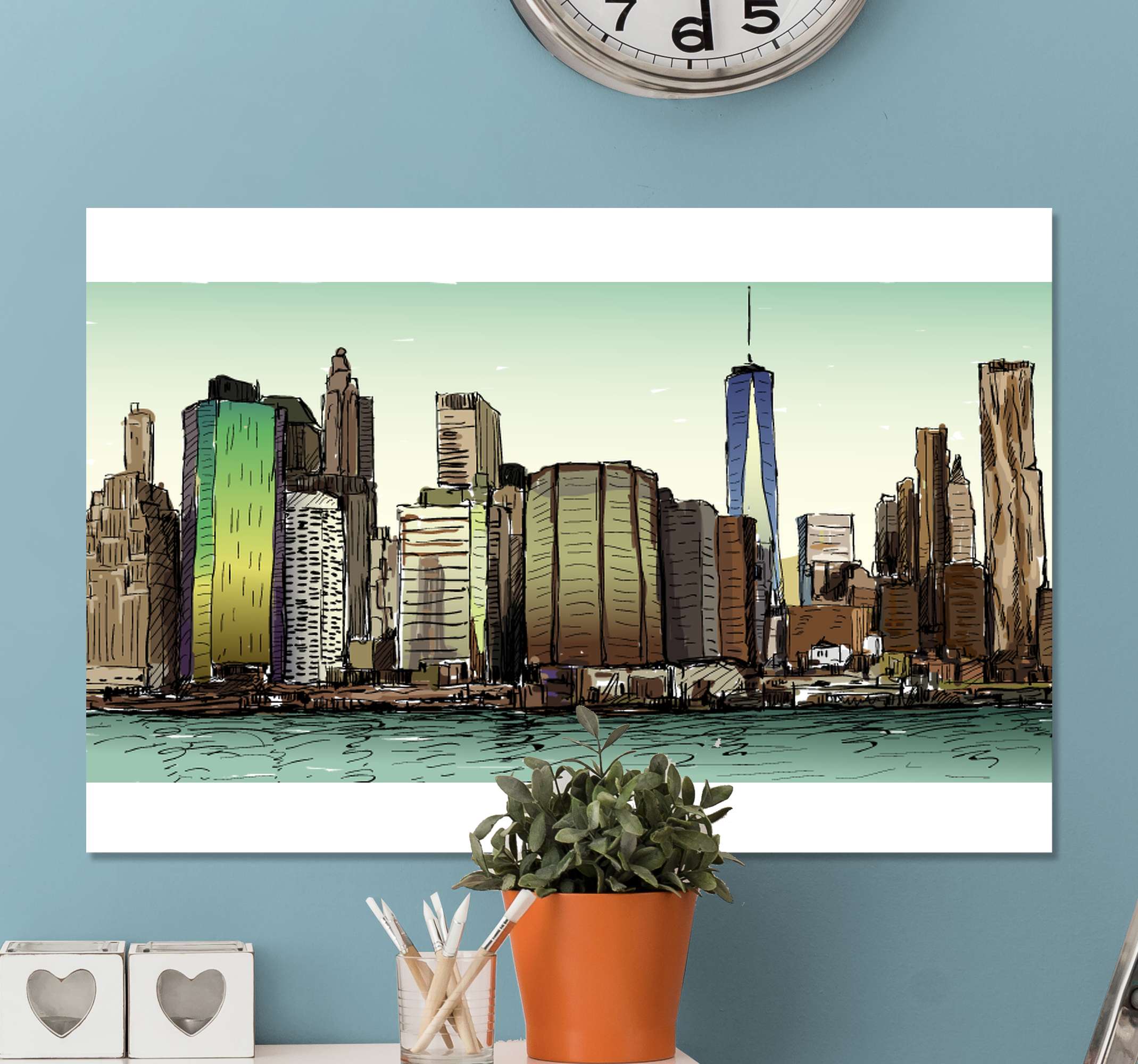 Quadro Decorativo moderno Nova iorque artística TenStickers. Quadro Decorativo moderno Nova iorque artística. Ilumine sua casa com estas fabulosas estampas do horizonte da cidade! Nossa charmosa equipe de atendimento ao cliente está sempre disponível para ajudá-lo a encontrar o produtodos seus sonhos.