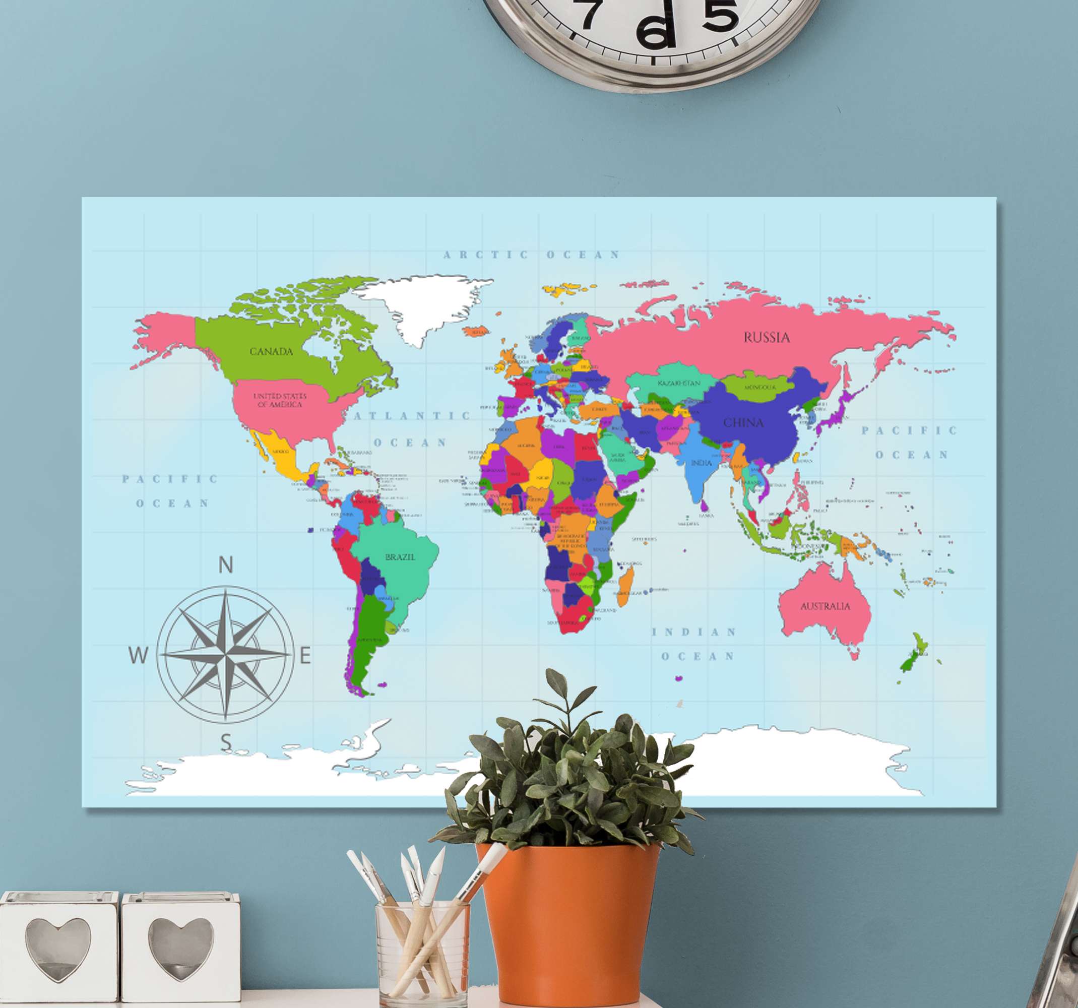 Quadro con la mappa del mondo colorata - TenStickers