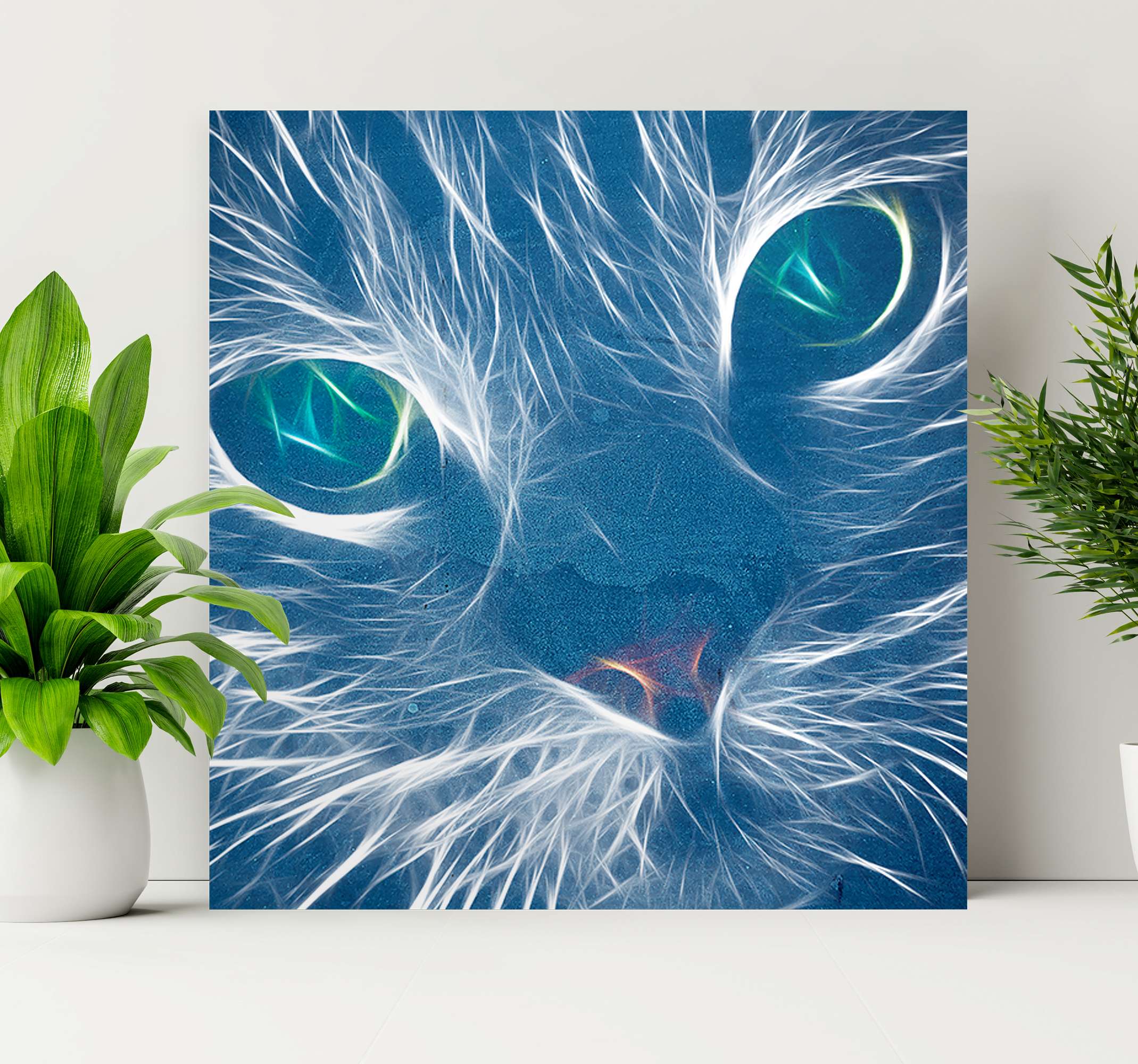 levenslang solo Correctie Canvas schilderij katten Blauwe abstracte kat - TenStickers