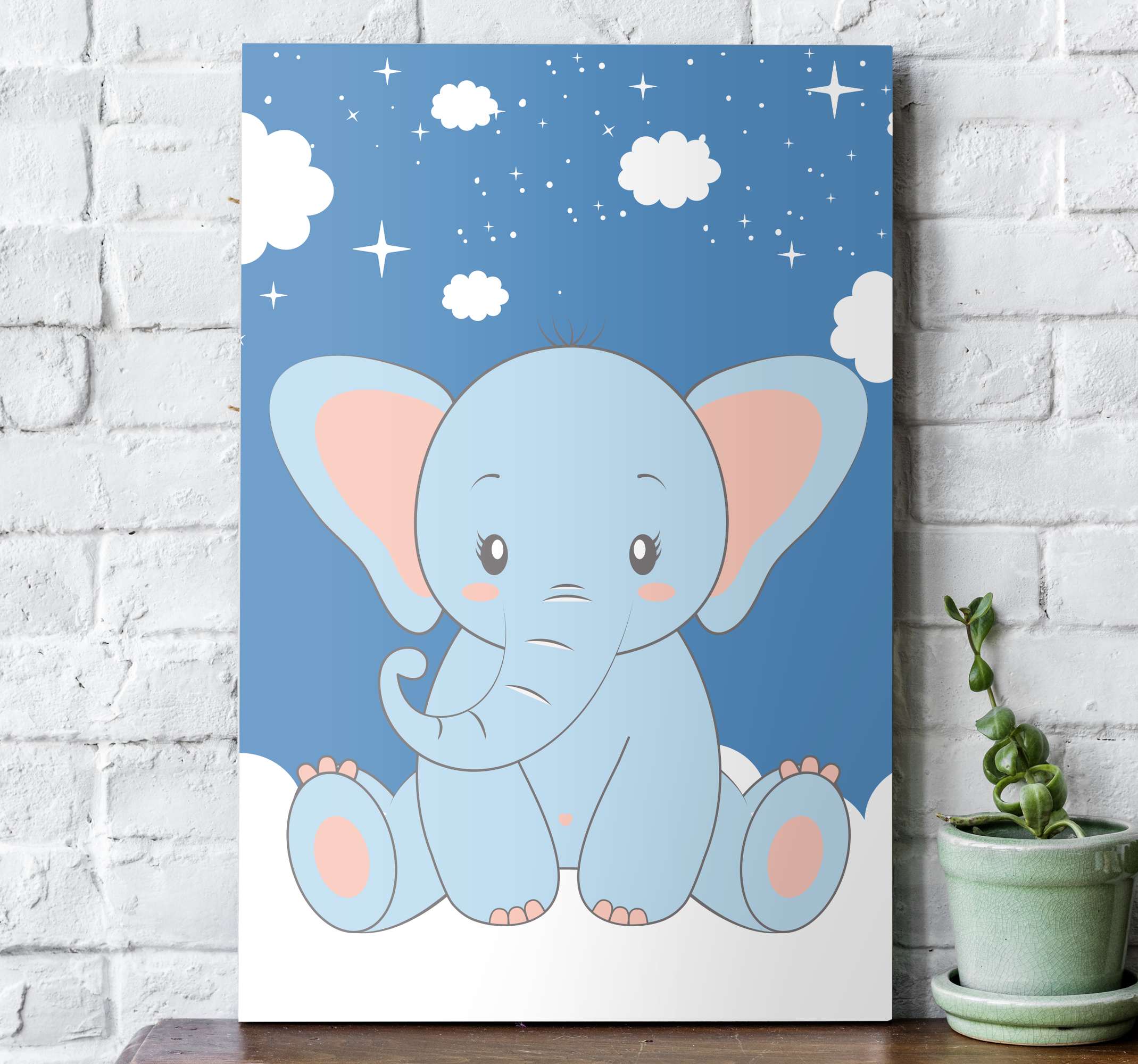 Cuadro para bebés Lindo bebé elefante de dibujos animados azul