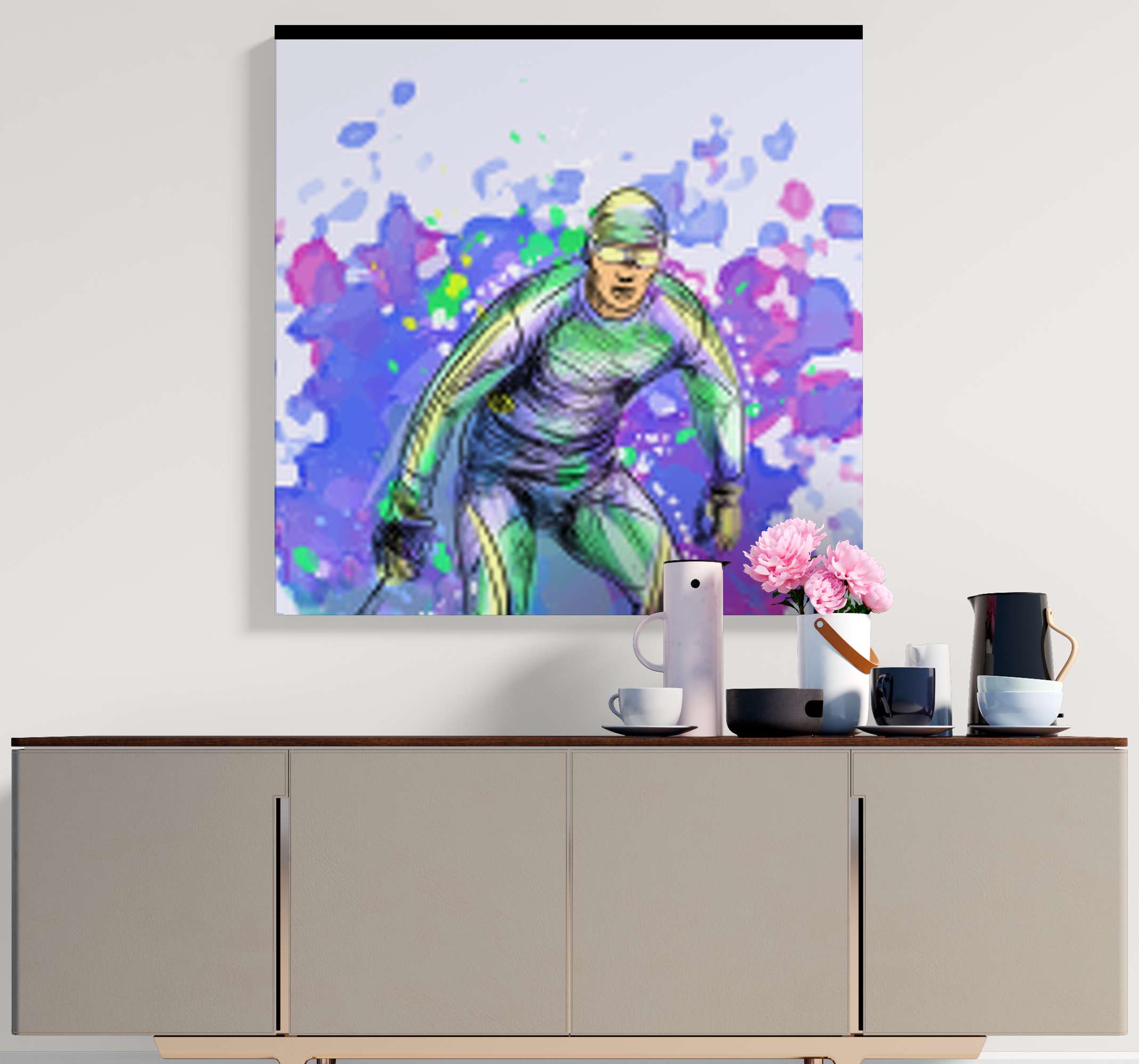 Quadro Decorativo de arte Esquiar legal TenStickers. Quadro Decorativo de arte Esquiar legal. Impressões de arte em canvas de esqui legal. Obtenha este produtocom um toque de tinta colorida e um jogador do céu. Decorar. Obtenha remessa imediata!