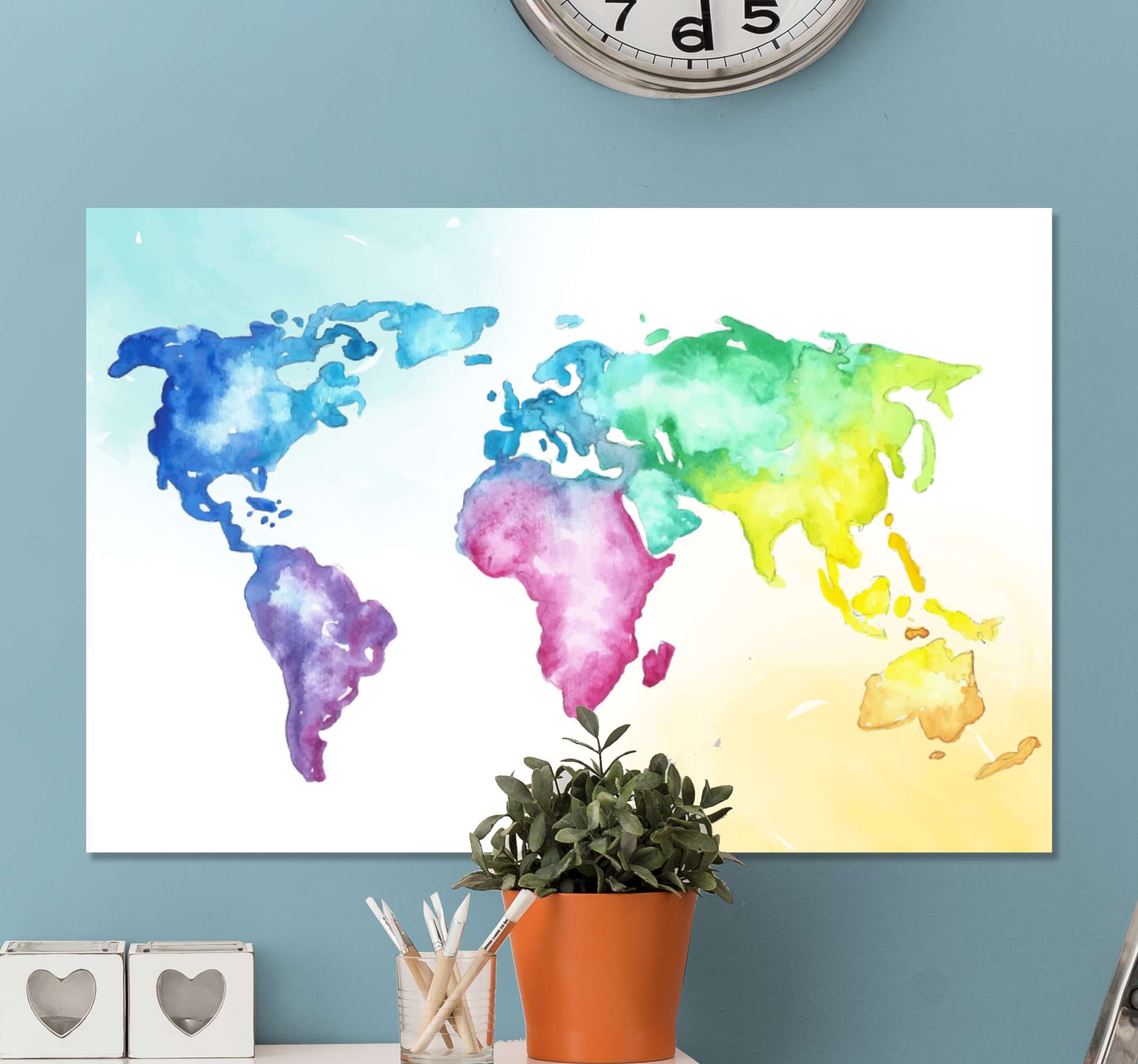 World Map Colour In Canvas Colourful Gradient World Map Canvas - Tenstickers