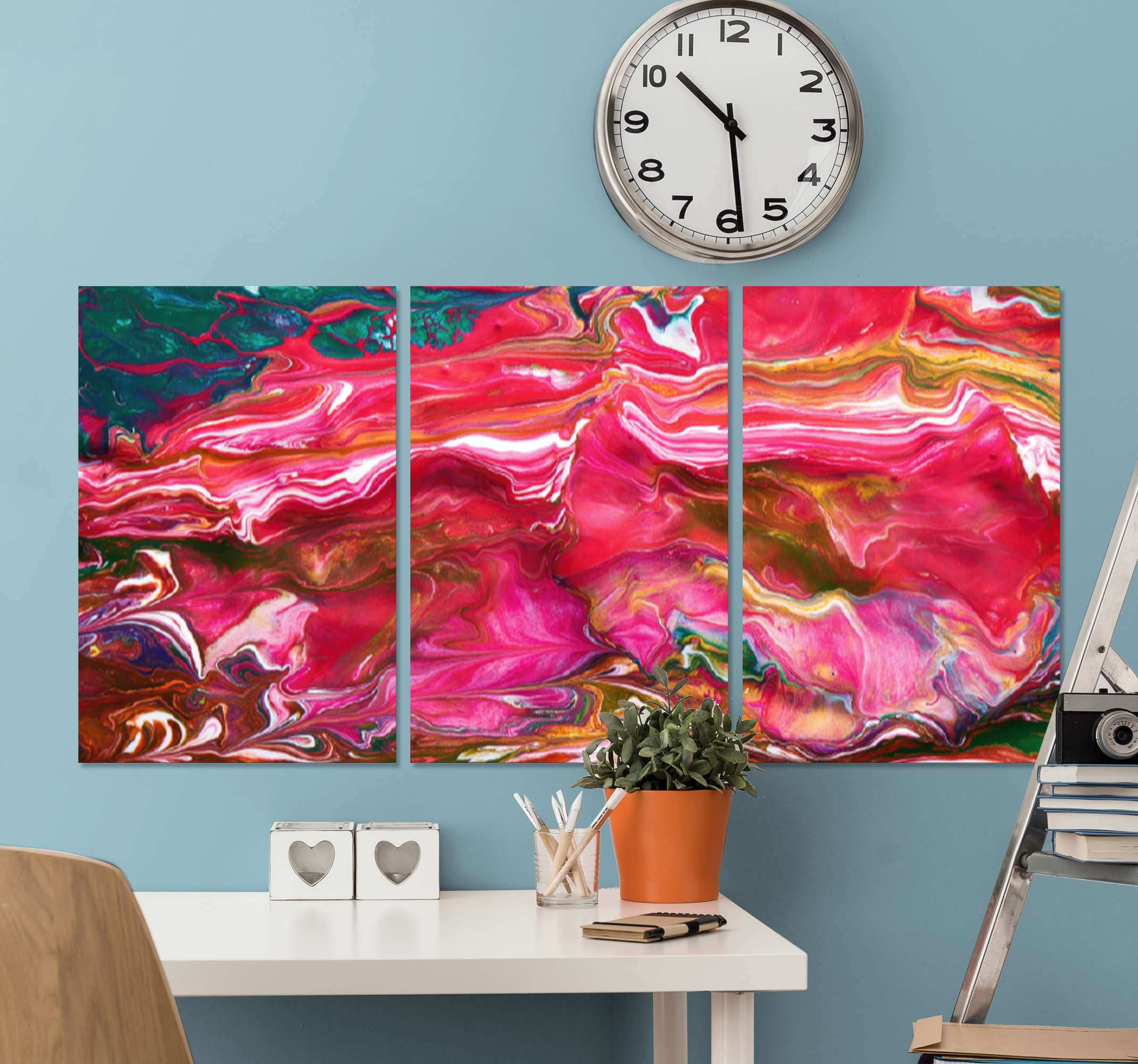 Quadro Decorativo moderno Explosão multicolorida TenStickers. Quadro Decorativo moderno Explosão multicolorida. Arte moderna da parede da tela da explosão multicolor. Fluxo de tinta rosa com grandes detalhes. Decore seus pisos. Obtenha com frete imediato!