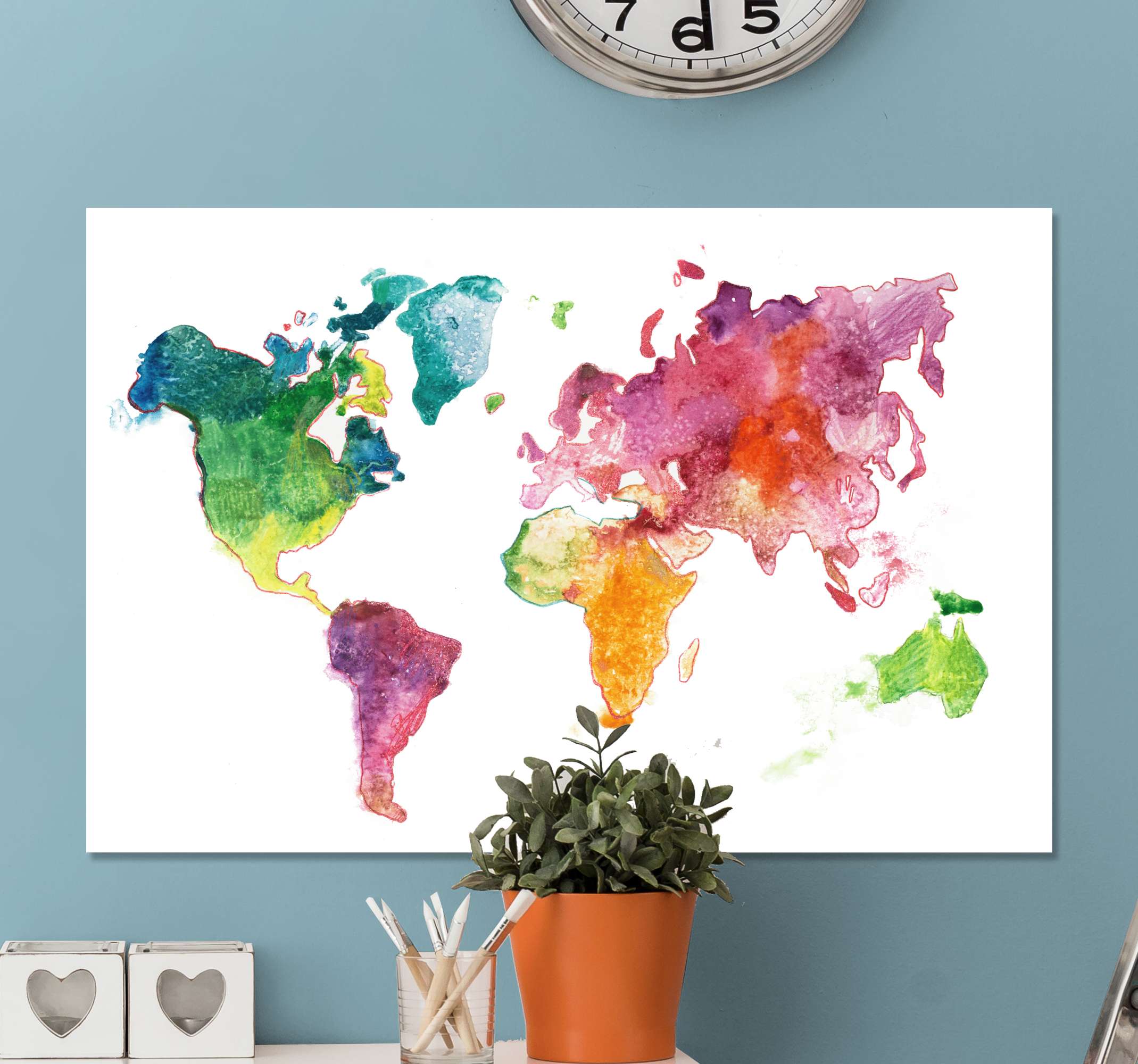 カラフルな世界地図アートキャンバス - TENSTICKERS
