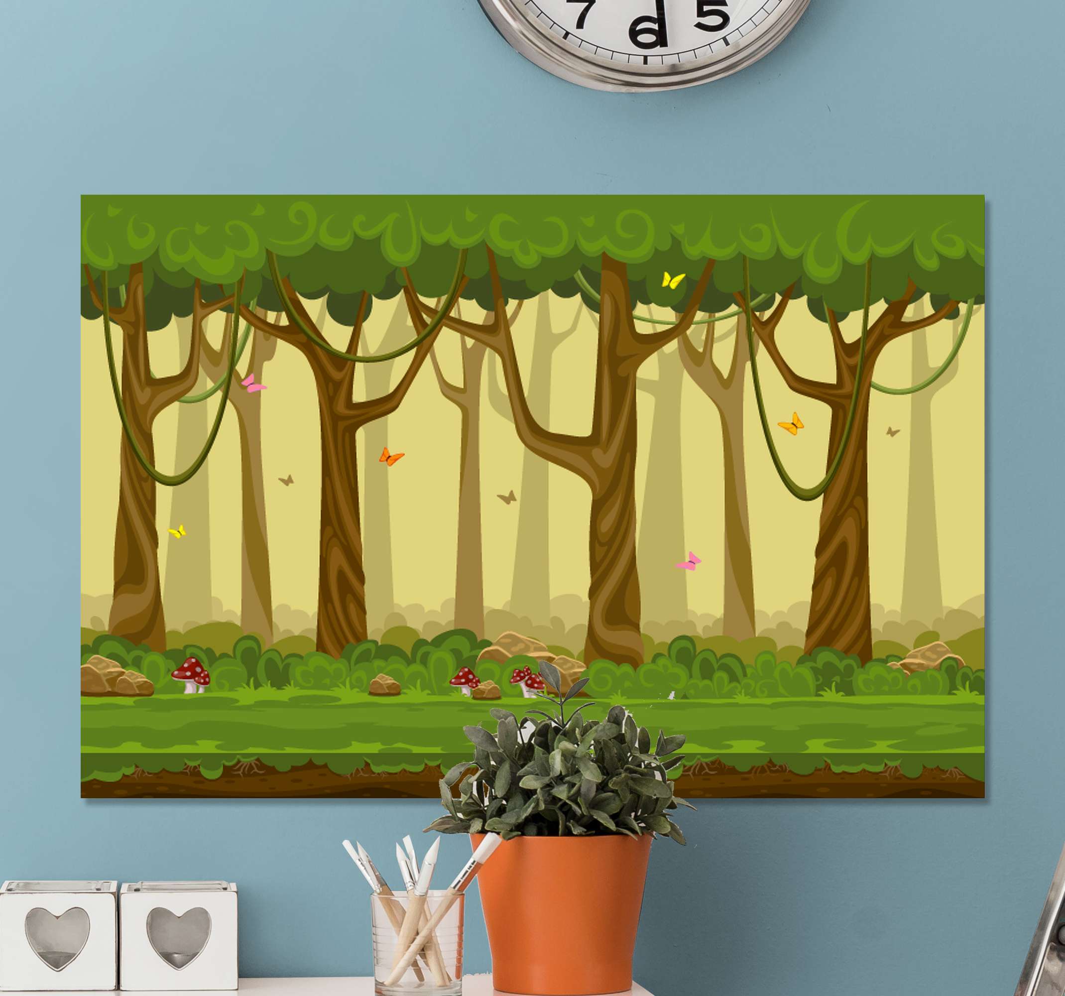 Tableau sur toile Branche d'arbre avec des feuilles de dessin animé 1 