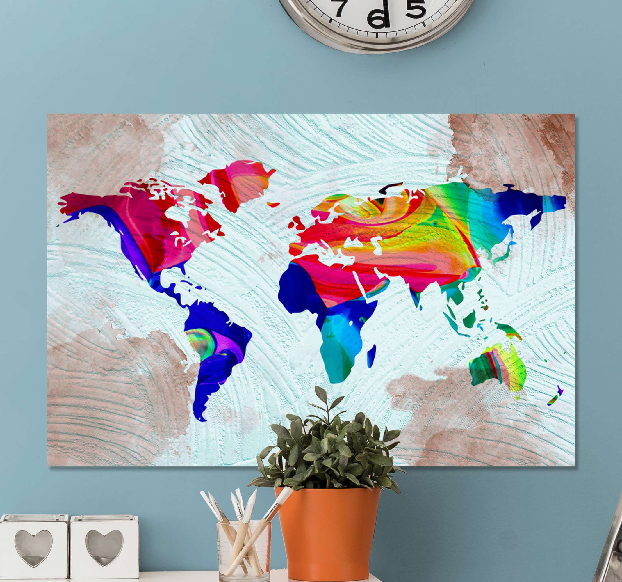 Quadro Decorativo Mapa Mundi Multicolor Artístico Tenstickers 2986