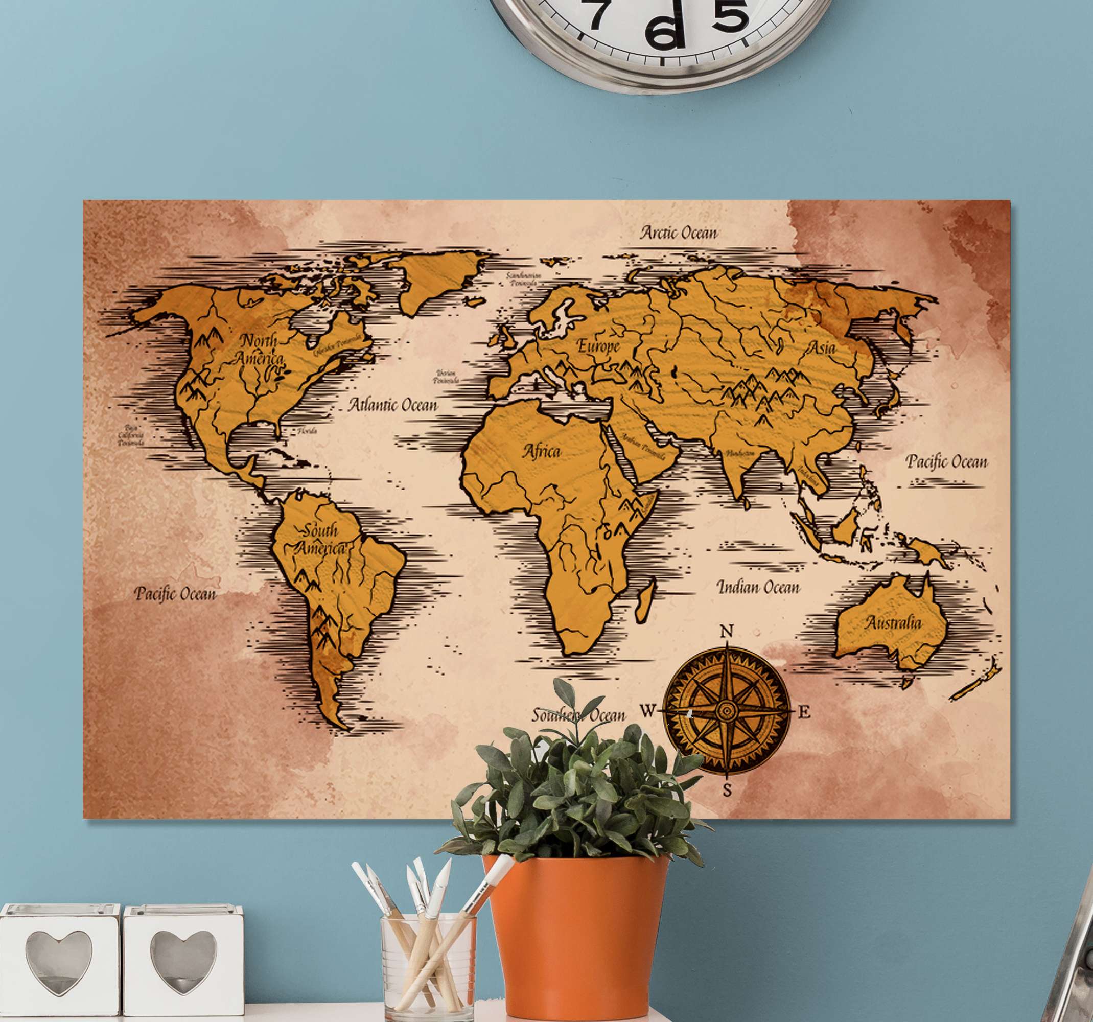 Mapa del mundo vintage de World Art Group en póster, lienzo y mucho más