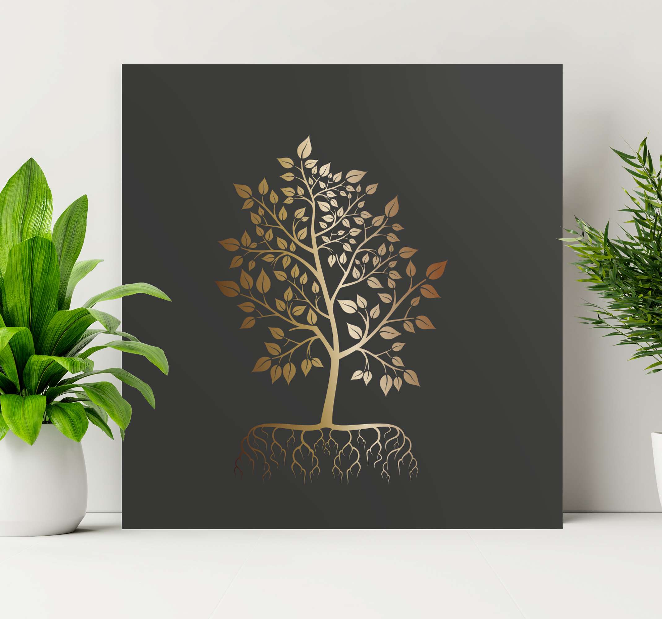 Cuadro de árboles Oro con raíces - TenVinilo