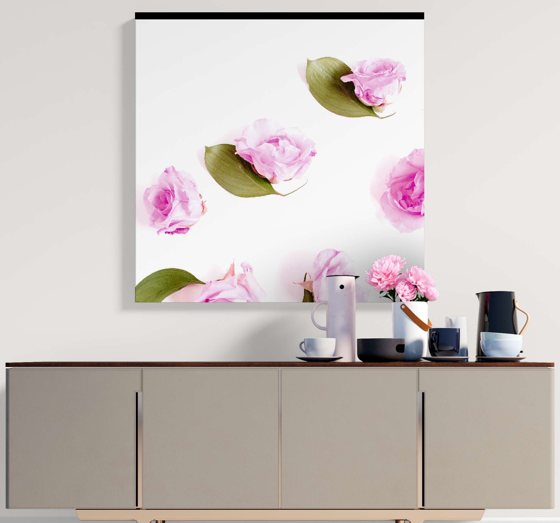 粉红玫瑰花画布的柔和组合 Tenstickers