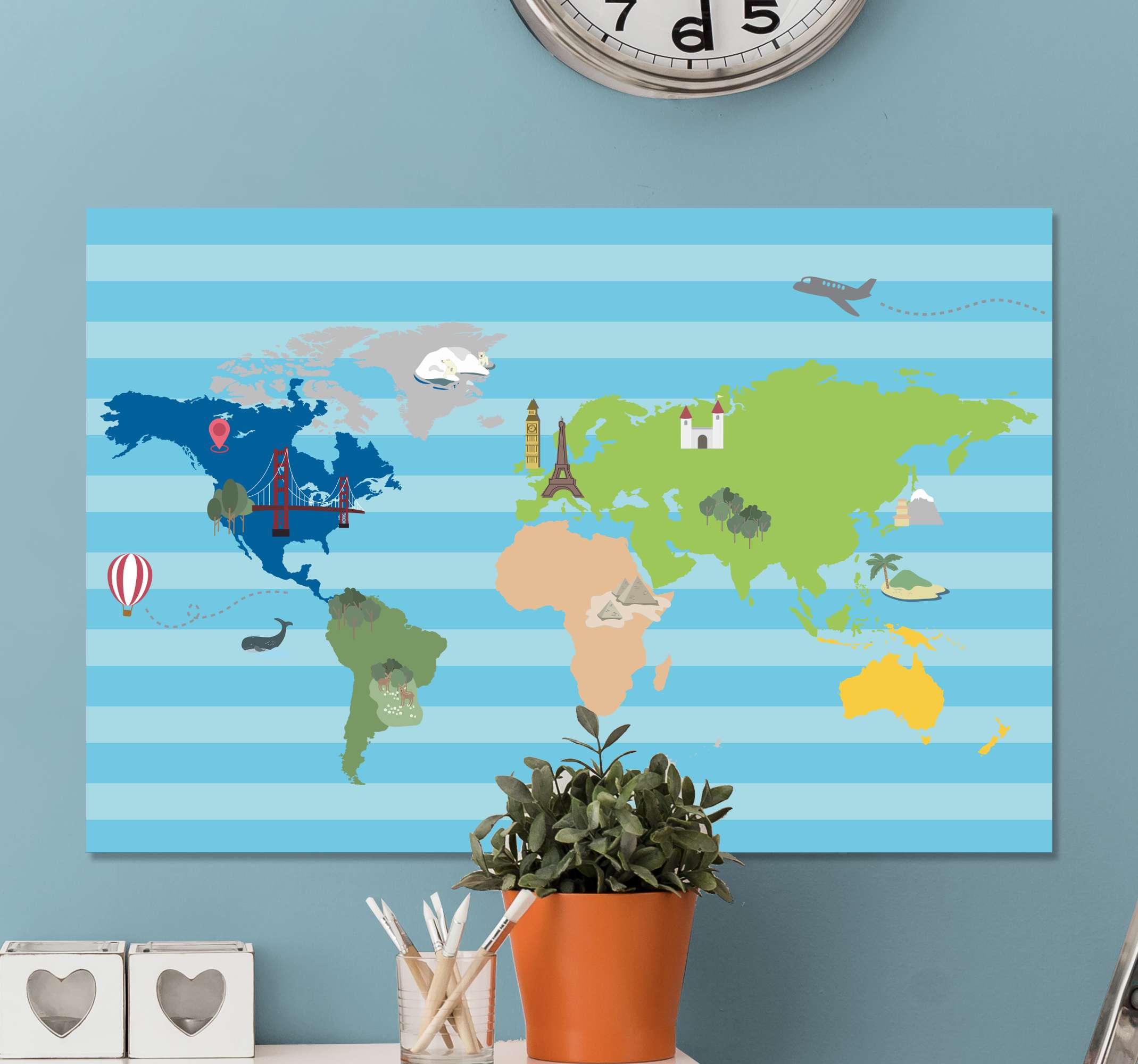 Tableau Carte Du Monde Continents De Dessin Anime Tenstickers