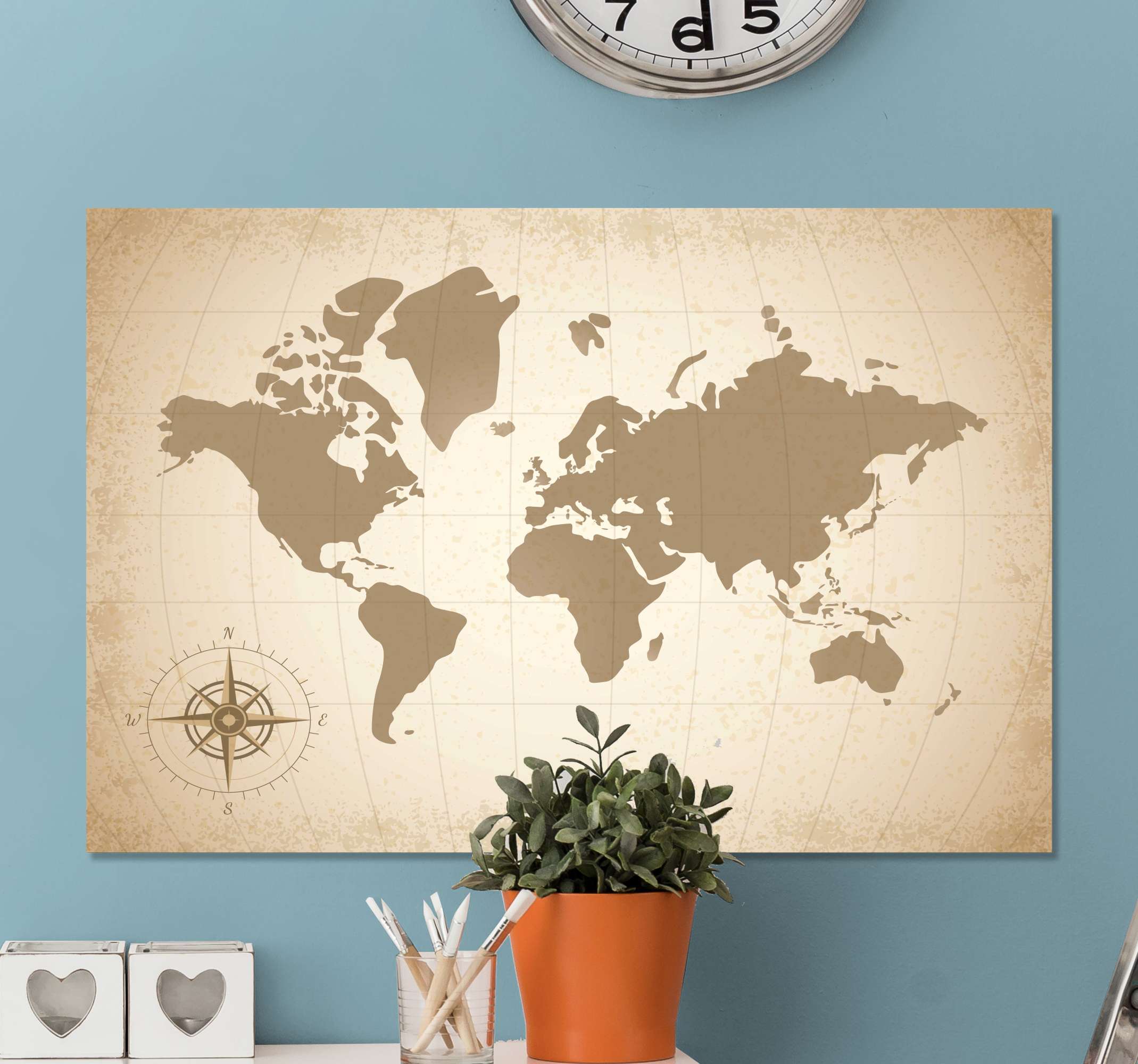 Mapa Mundial, Mapa Mundi, Vintage, impresión fotográfica sobre madera,  cuadro moderno decorativo