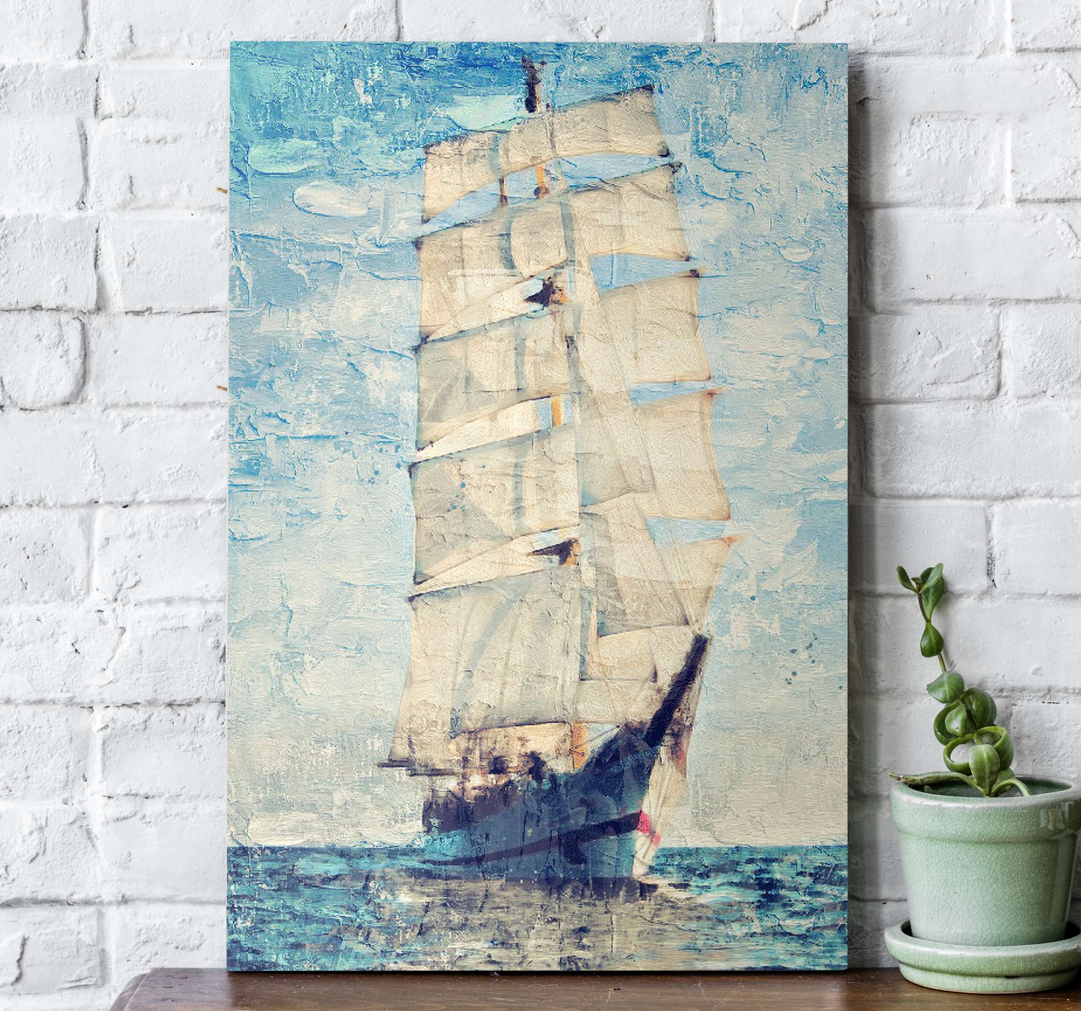 Original painting of a boat Nautical canvas wall art TenStickers