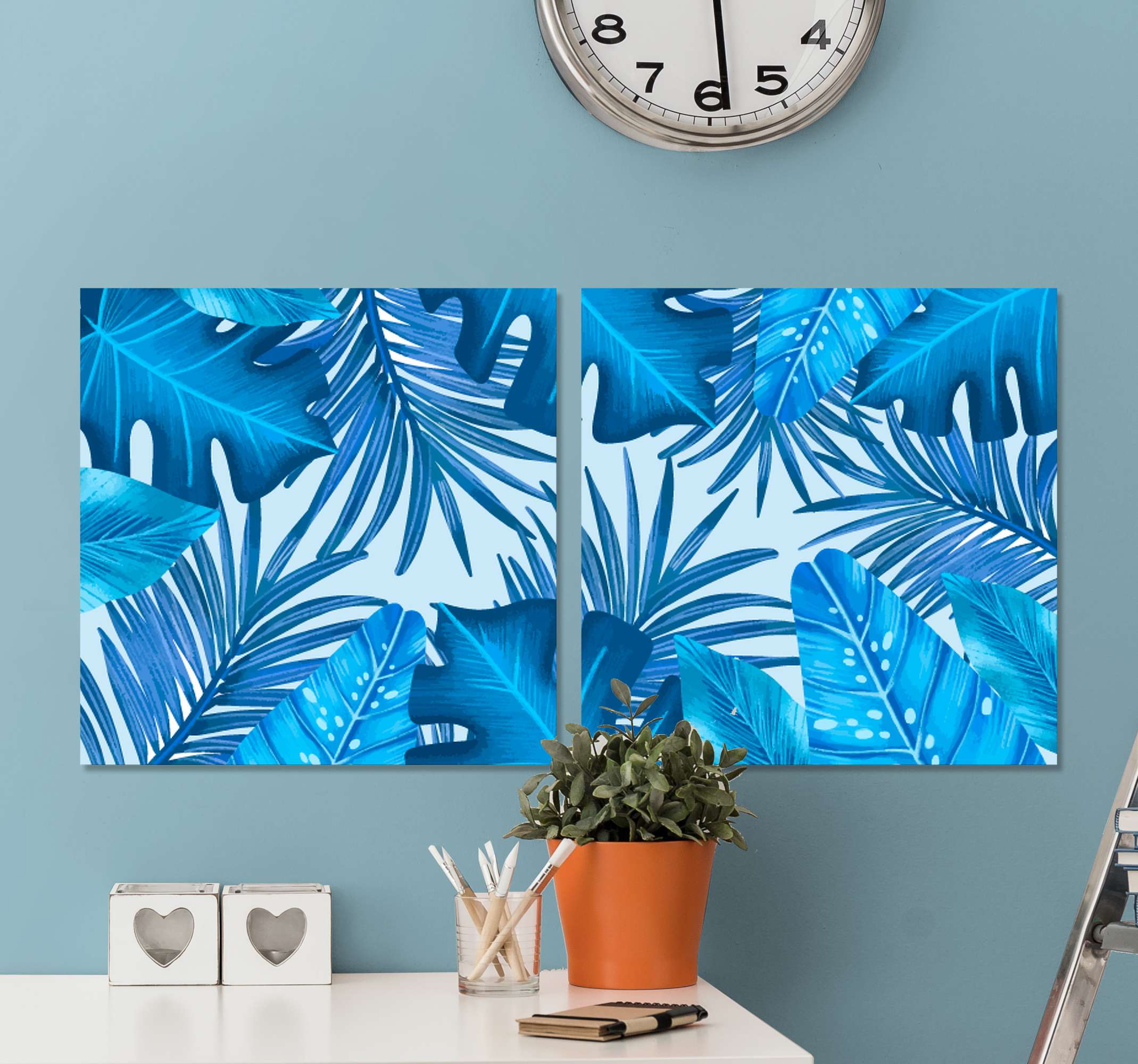 Dark Blue Palm Leaves Wallpaper wall mural  ColorayDecorcom