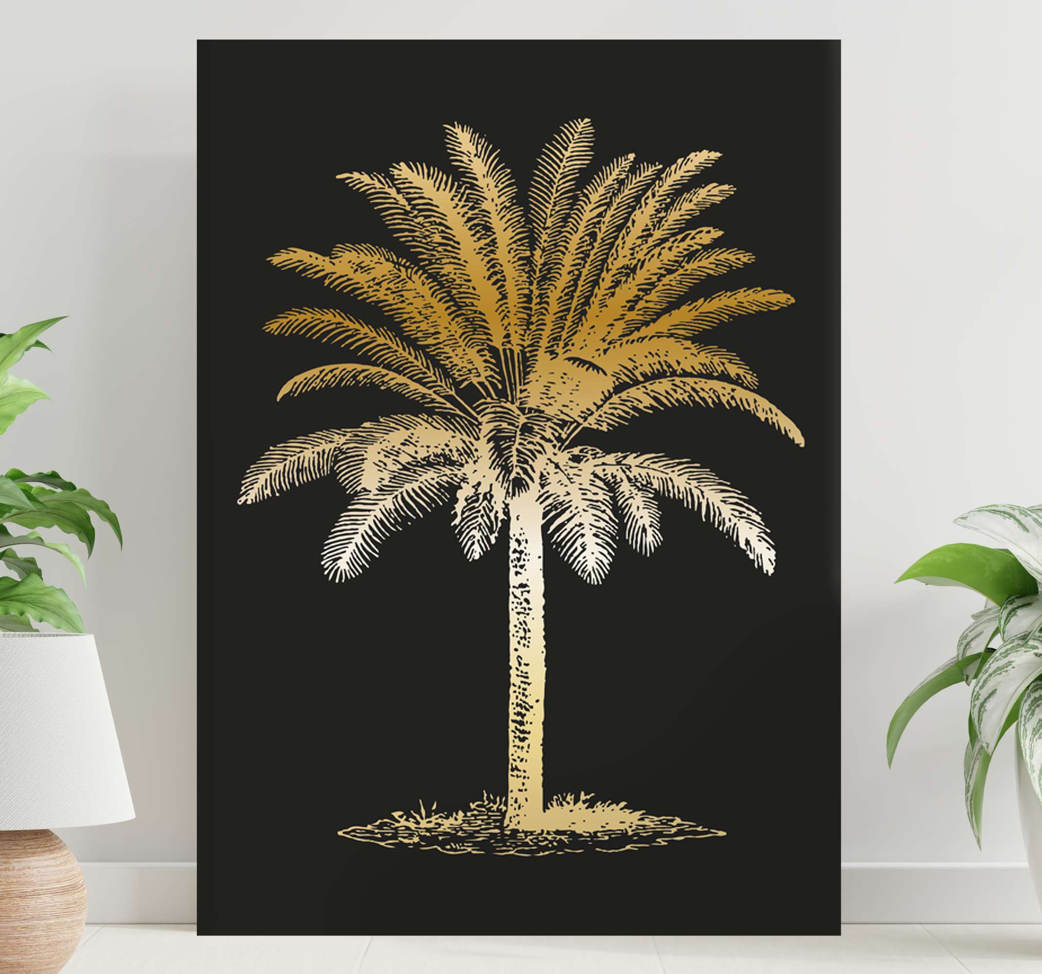 Gold palm tree canvas wall art for dining room TenStickers