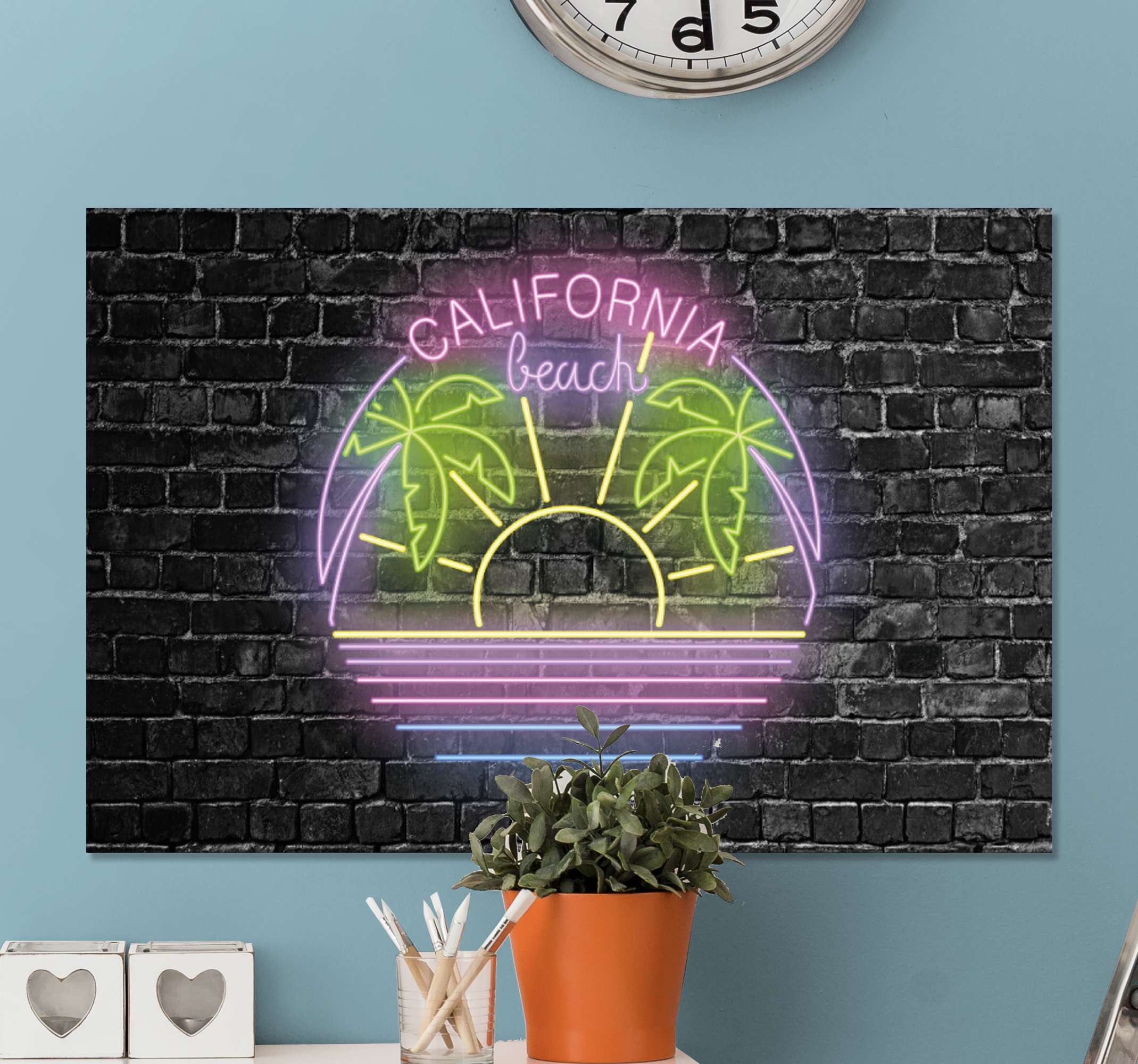 California beach neon text wall prints for living room - TenStickers