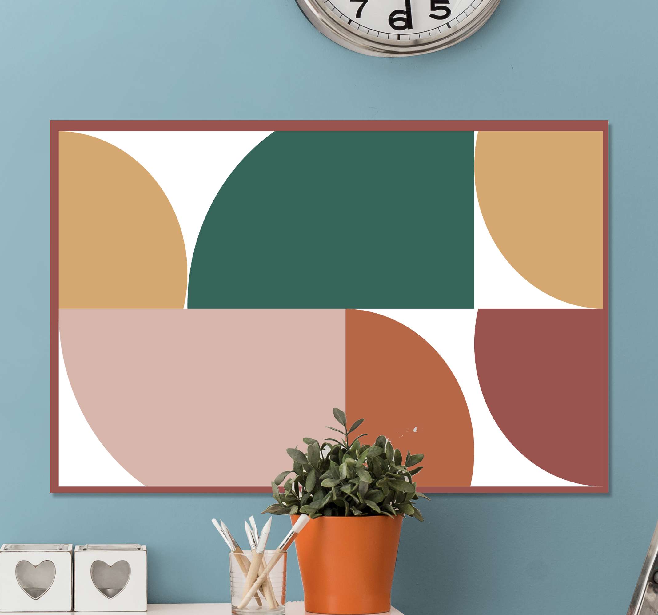 Quadro geométrico Formas de padrão abstratas TenStickers. Quadro geométrico Formas de padrão abstratas. O padrão abstrato dá forma à tela geométrica. Fundo branco com formas geométricas em cores diferentes. Obtenha com envio imediato!